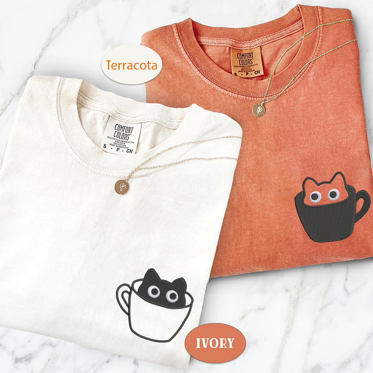 Individuell bestickte Teetasse Katze passende T-Shirts für Paare