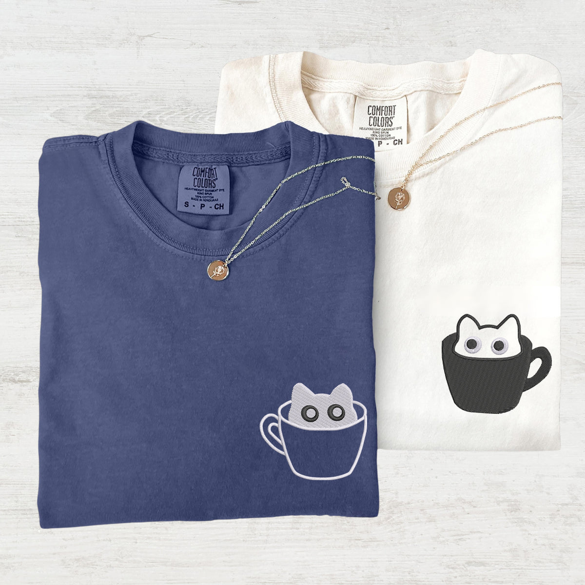 Individuell bestickte Teetasse Katze passende T-Shirts für Paare