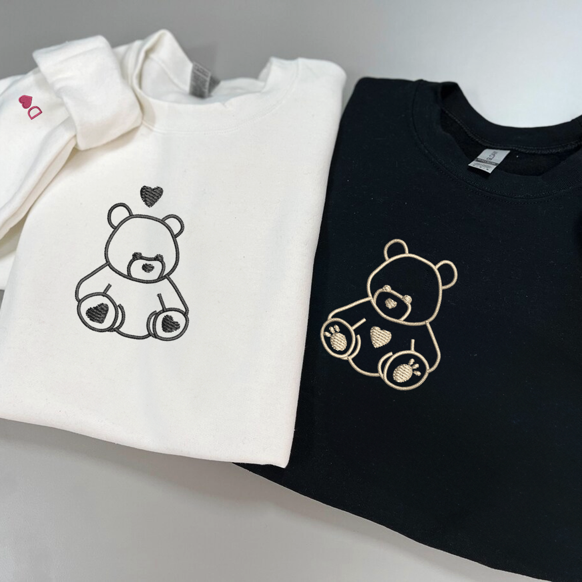 Custom Embroidered Teddy Bear Love Matching Hoodies for Couples