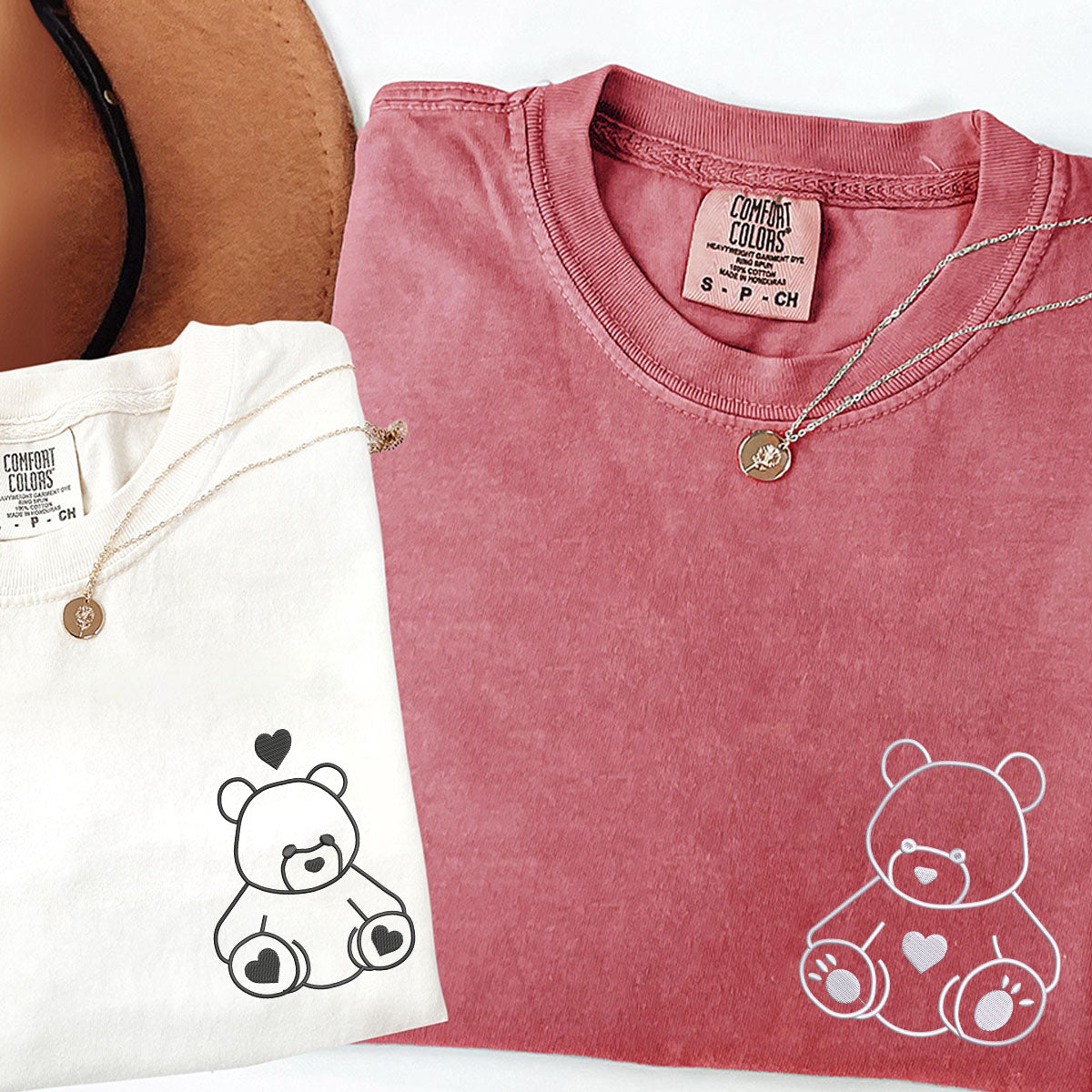 T-shirts assortis personnalisés avec ours en peluche brodés pour couples