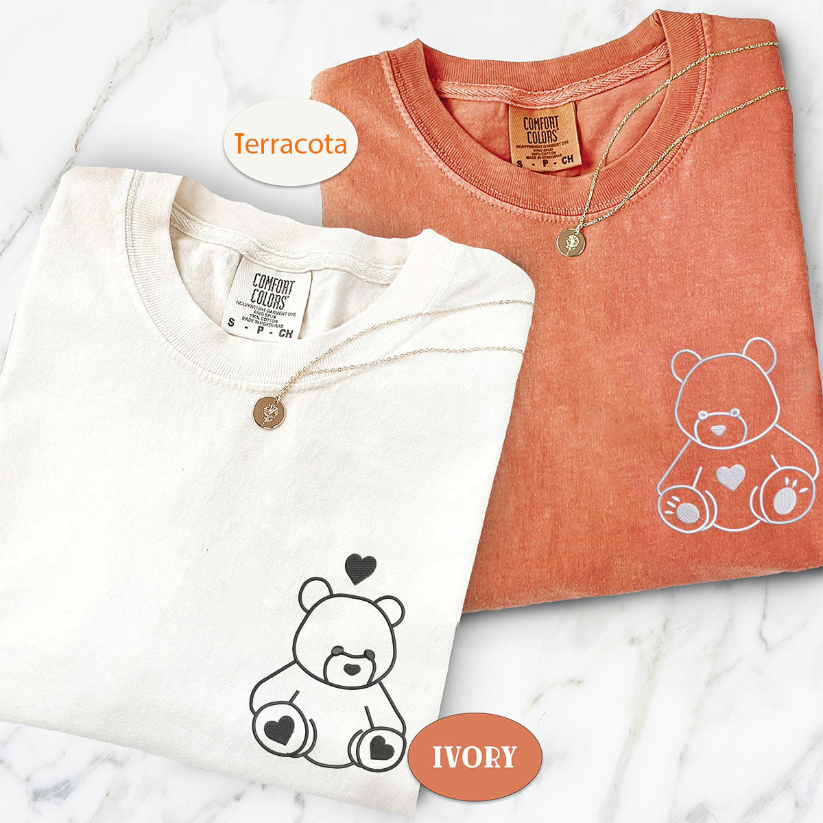 T-shirts assortis personnalisés avec ours en peluche brodés pour couples