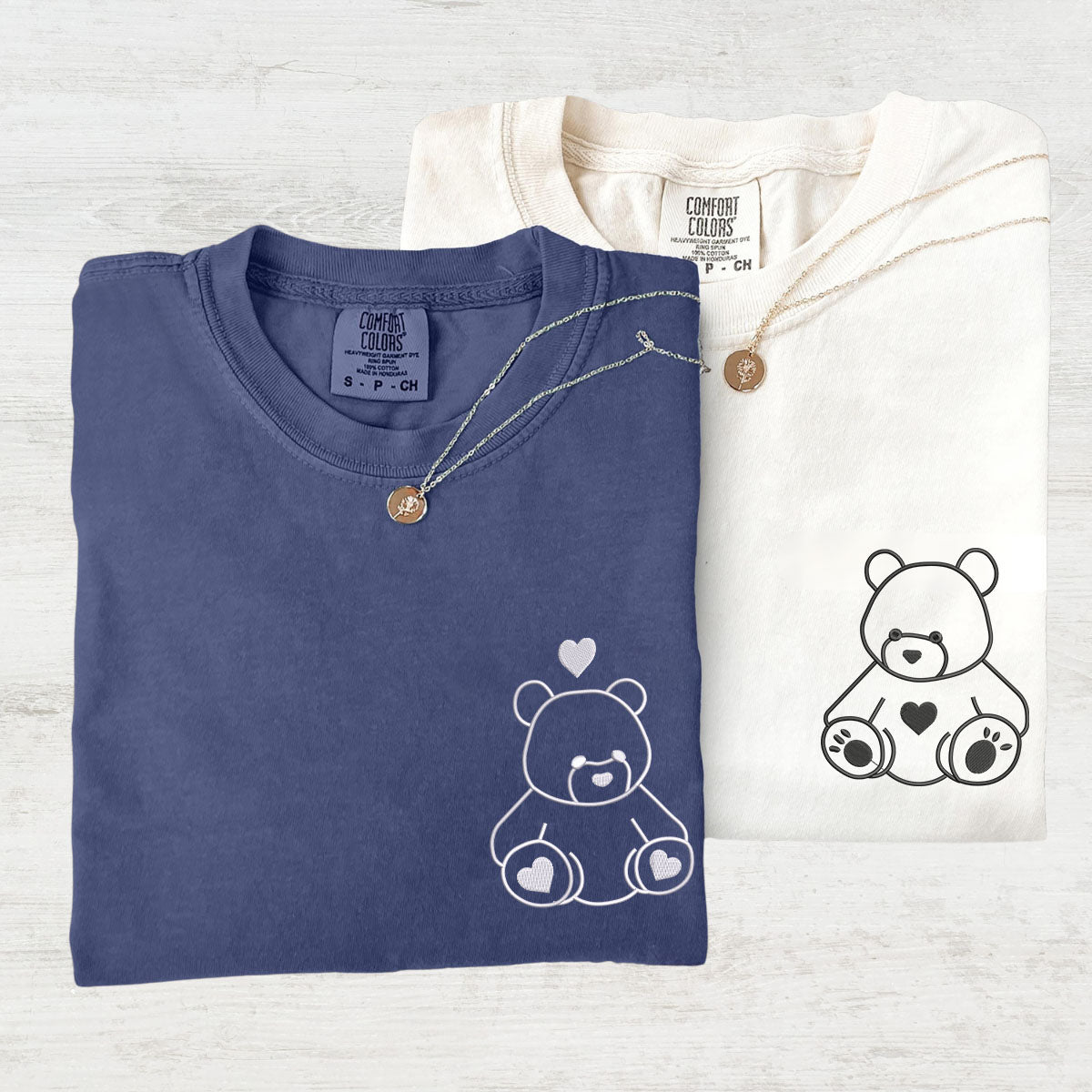 T-shirts assortis personnalisés avec ours en peluche brodés pour couples