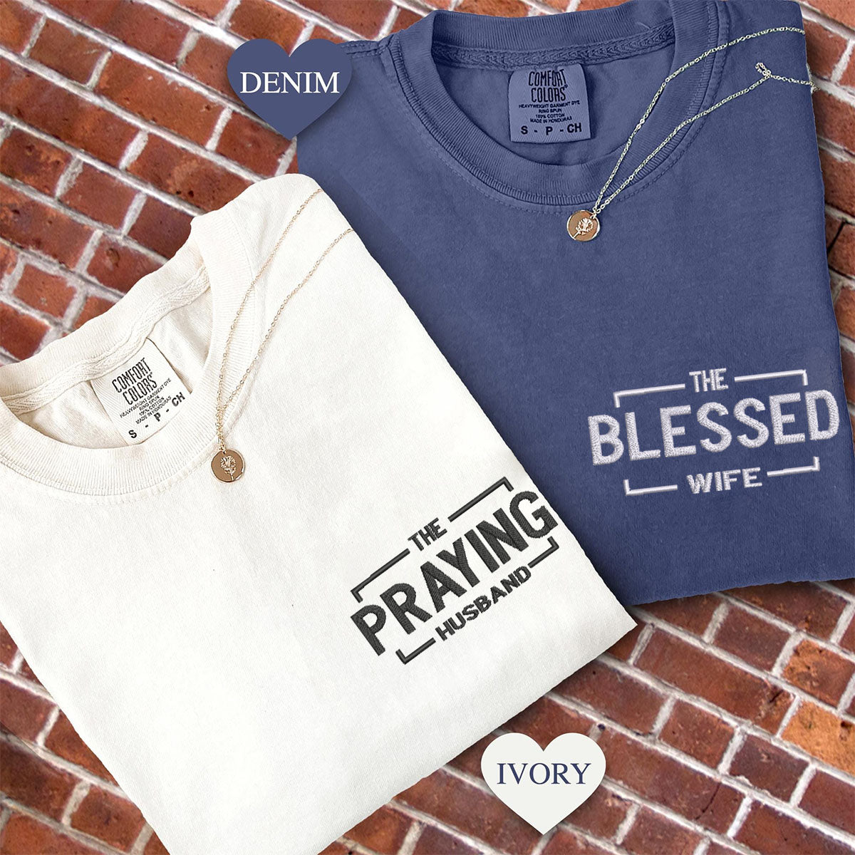 Custom Embroidered The Praying Husband Match Matching T-shirts for Couples