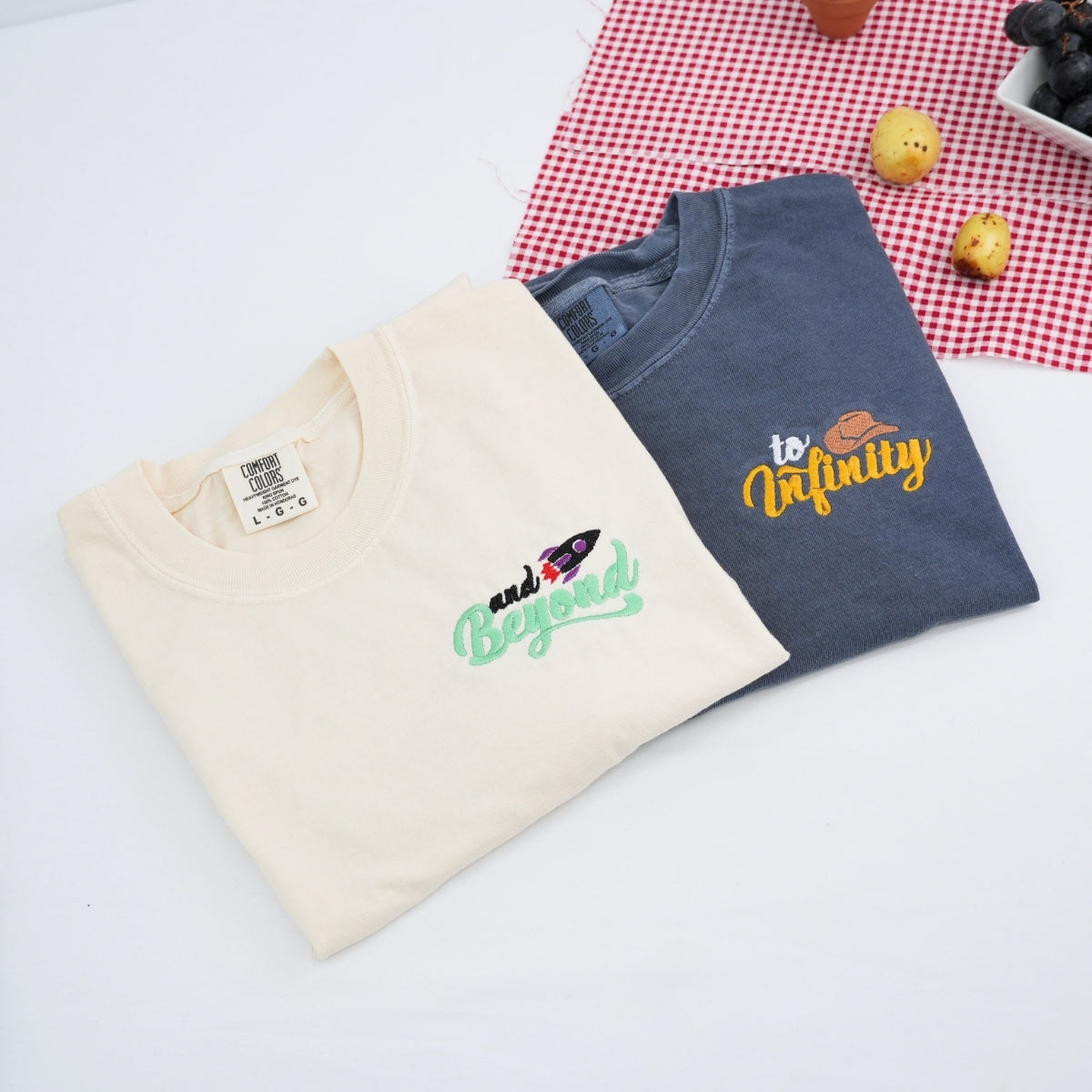 Custom Embroidered To Infinity And Beyond Matching T-shirts for Couples