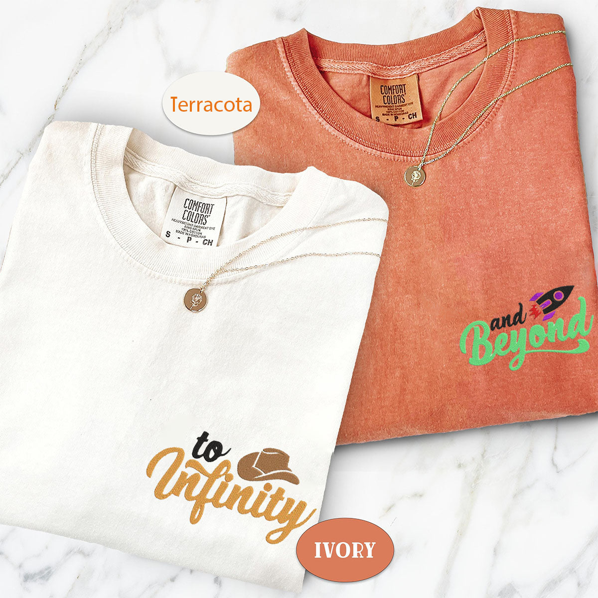 T-shirts personnalisés brodés « To Infinity And Beyond » assortis pour couples