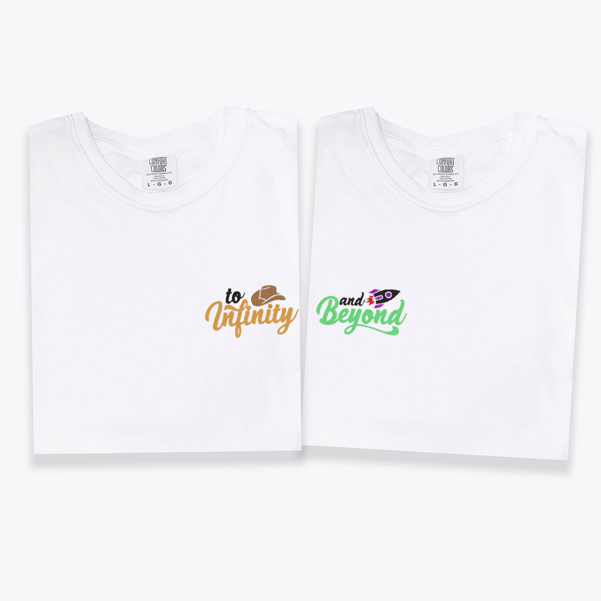 T-shirts personnalisés brodés « To Infinity And Beyond » assortis pour couples
