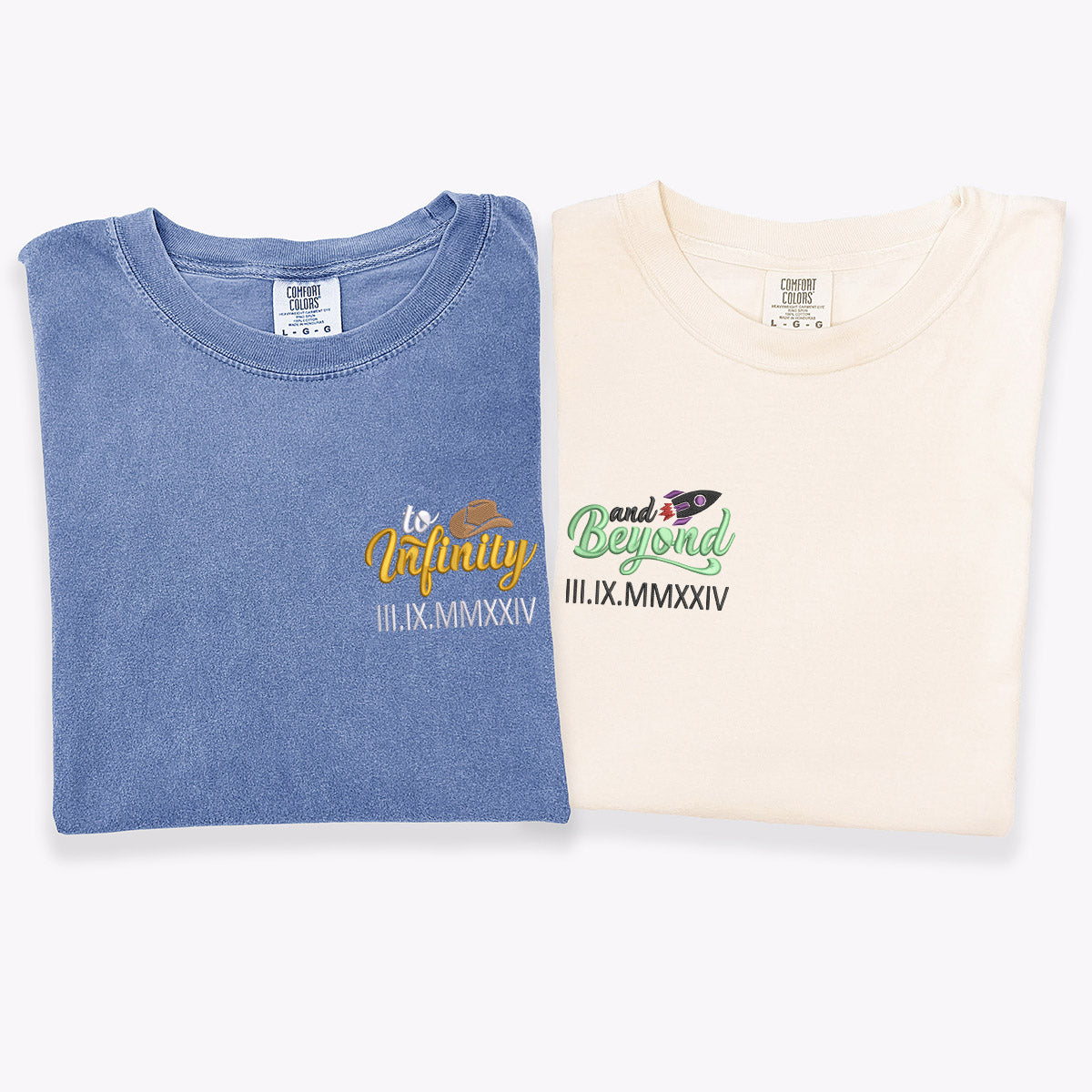 T-shirts personnalisés brodés avec chiffres romains « To Infinity And Beyond » pour couples