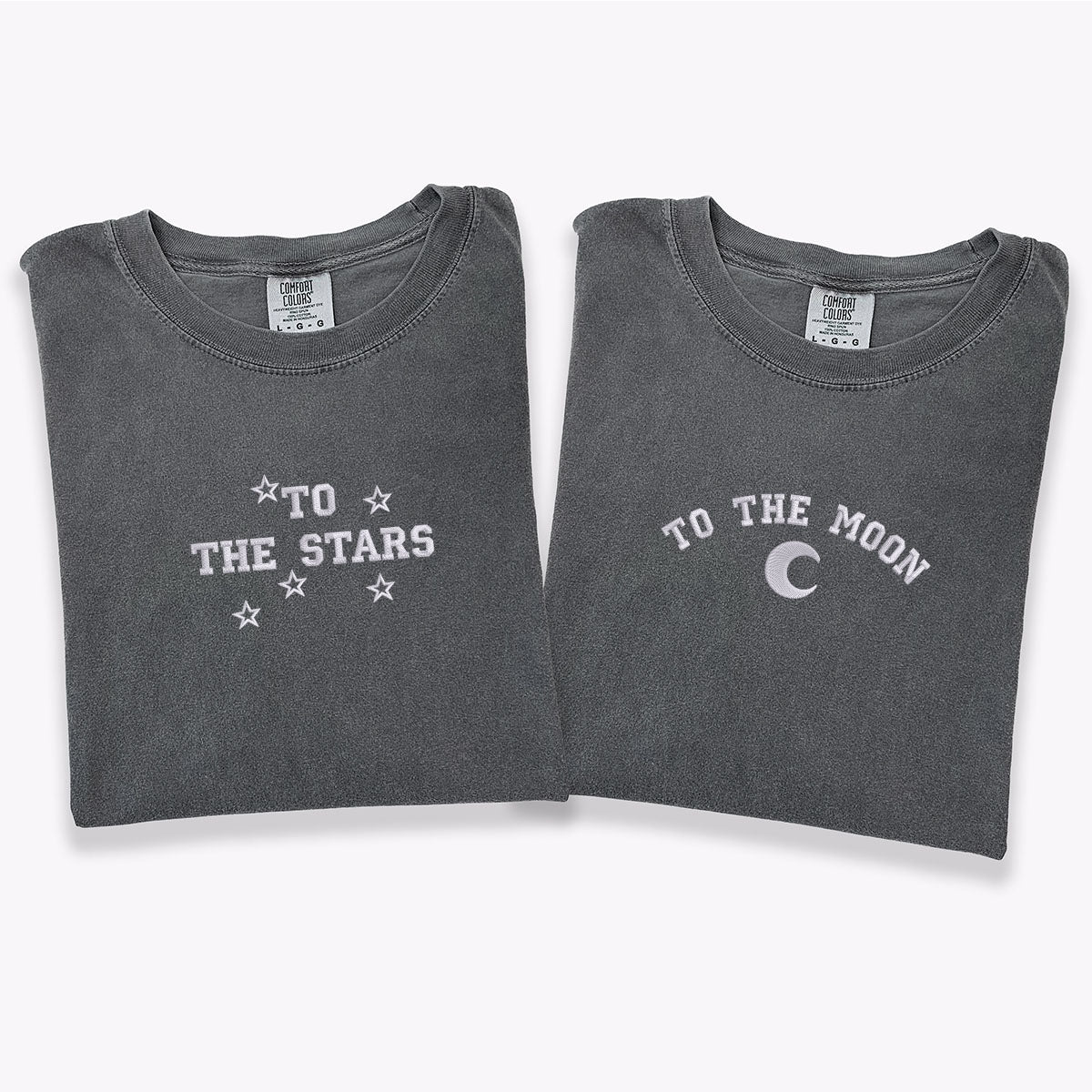 Custom Embroidered To The Moon & Stars Matching T-shirts for Couples