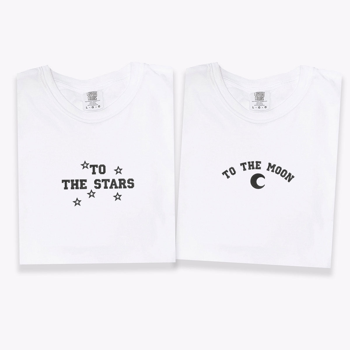 Custom Embroidered To The Moon & Stars Matching T-shirts for Couples