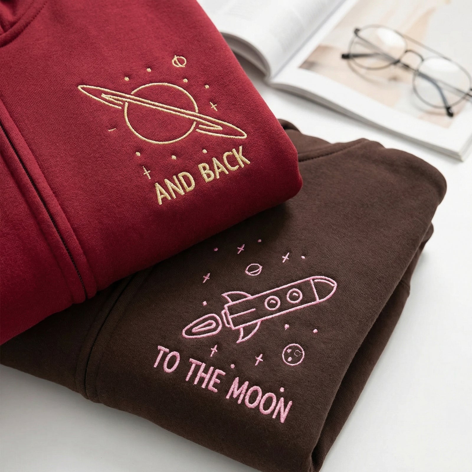 Sweats à capuche brodés personnalisés assortis pour couples