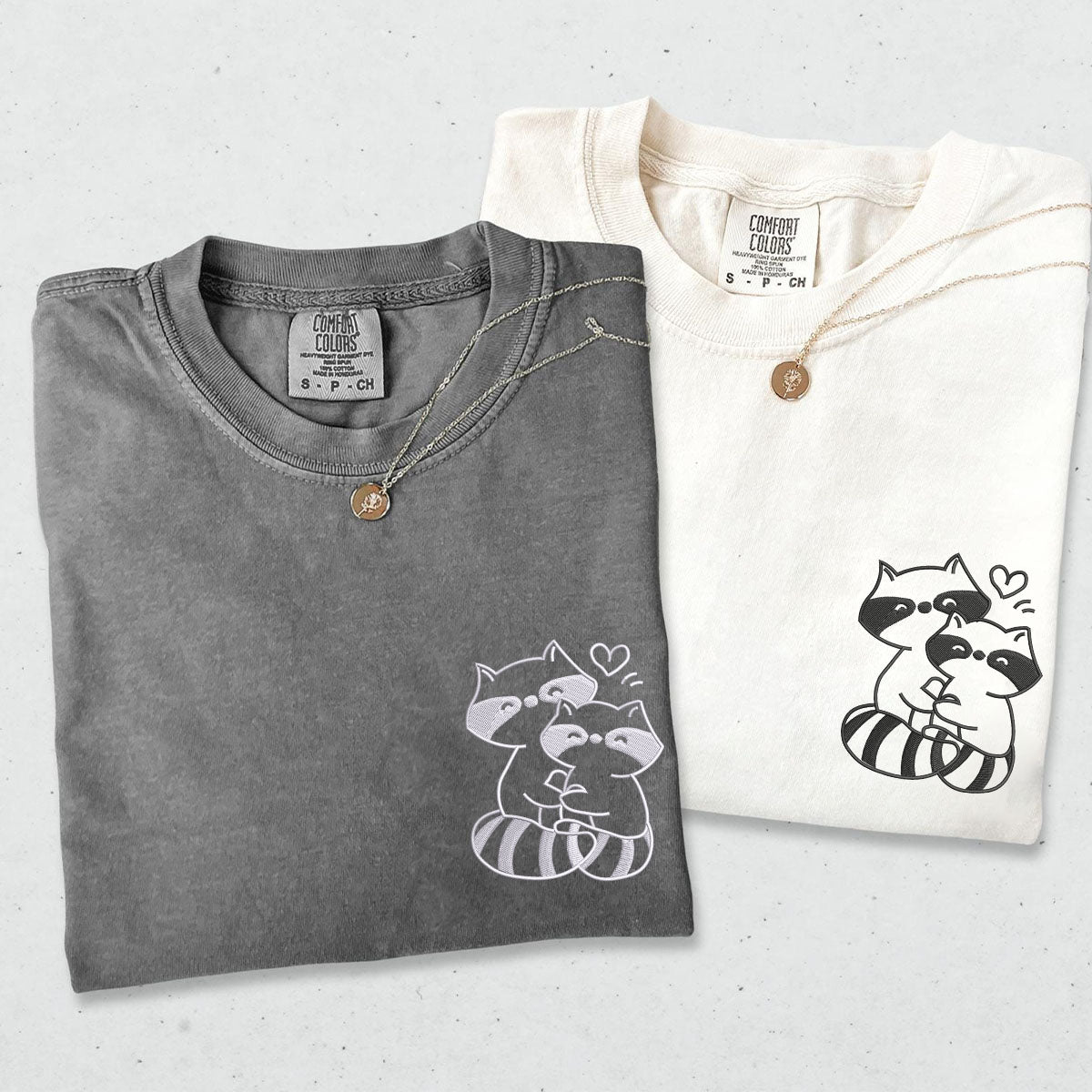 T-shirts assortis personnalisés brodés Trash Pandas Love pour couples