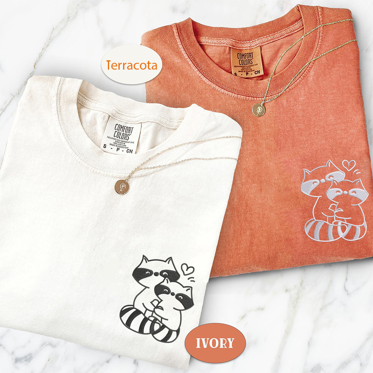 T-shirts assortis personnalisés brodés Trash Pandas Love pour couples