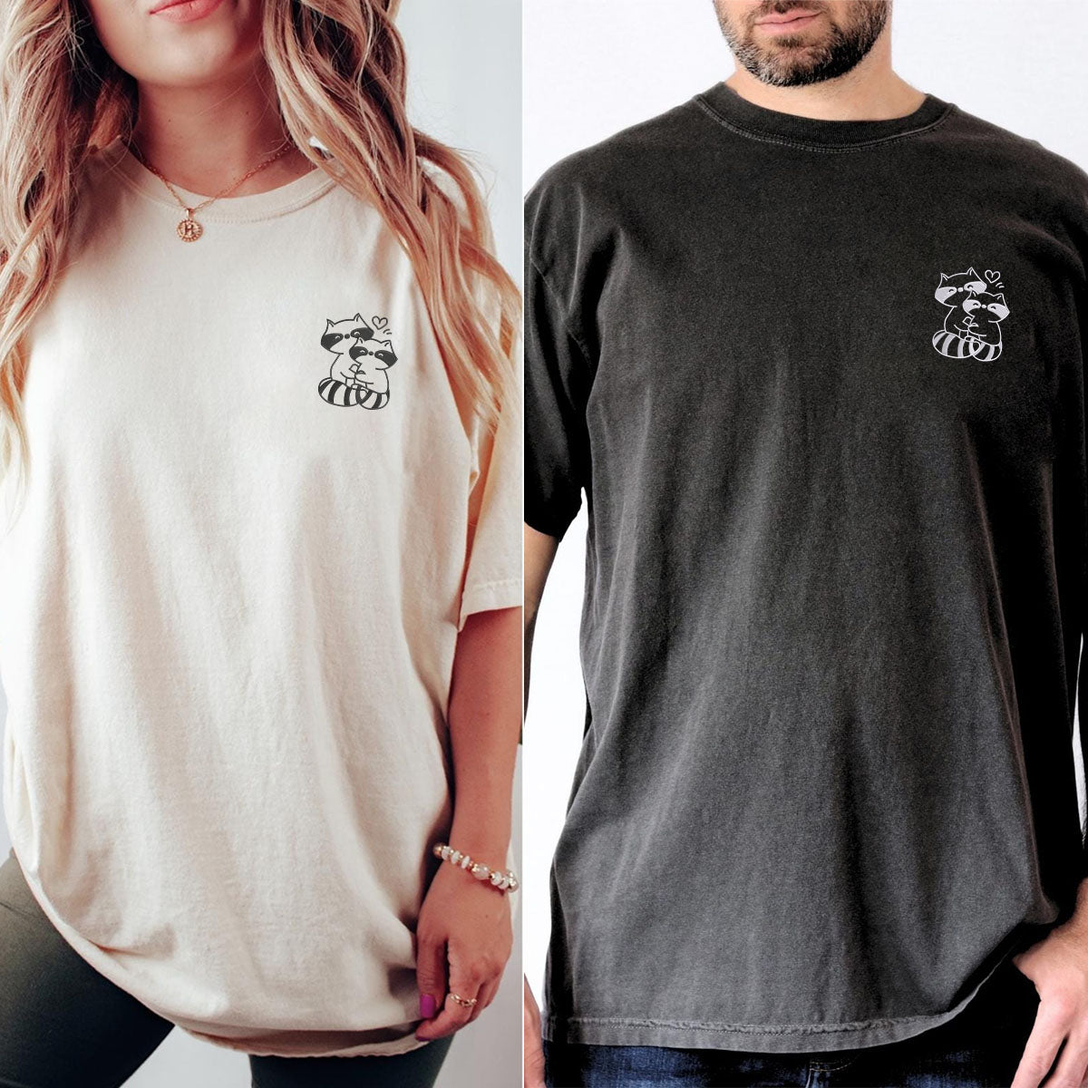 T-shirts assortis personnalisés brodés Trash Pandas Love pour couples