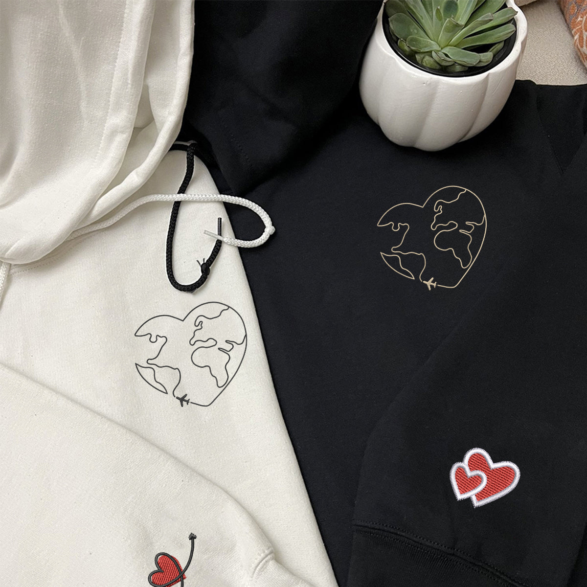 Custom Embroidered Travel Lovers Matching Hoodies for Couples