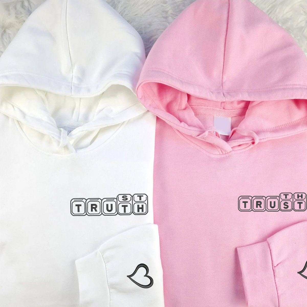 Sweats à capuche assortis brodés personnalisés « Confiance et vérité dans l'amour » pour couples
