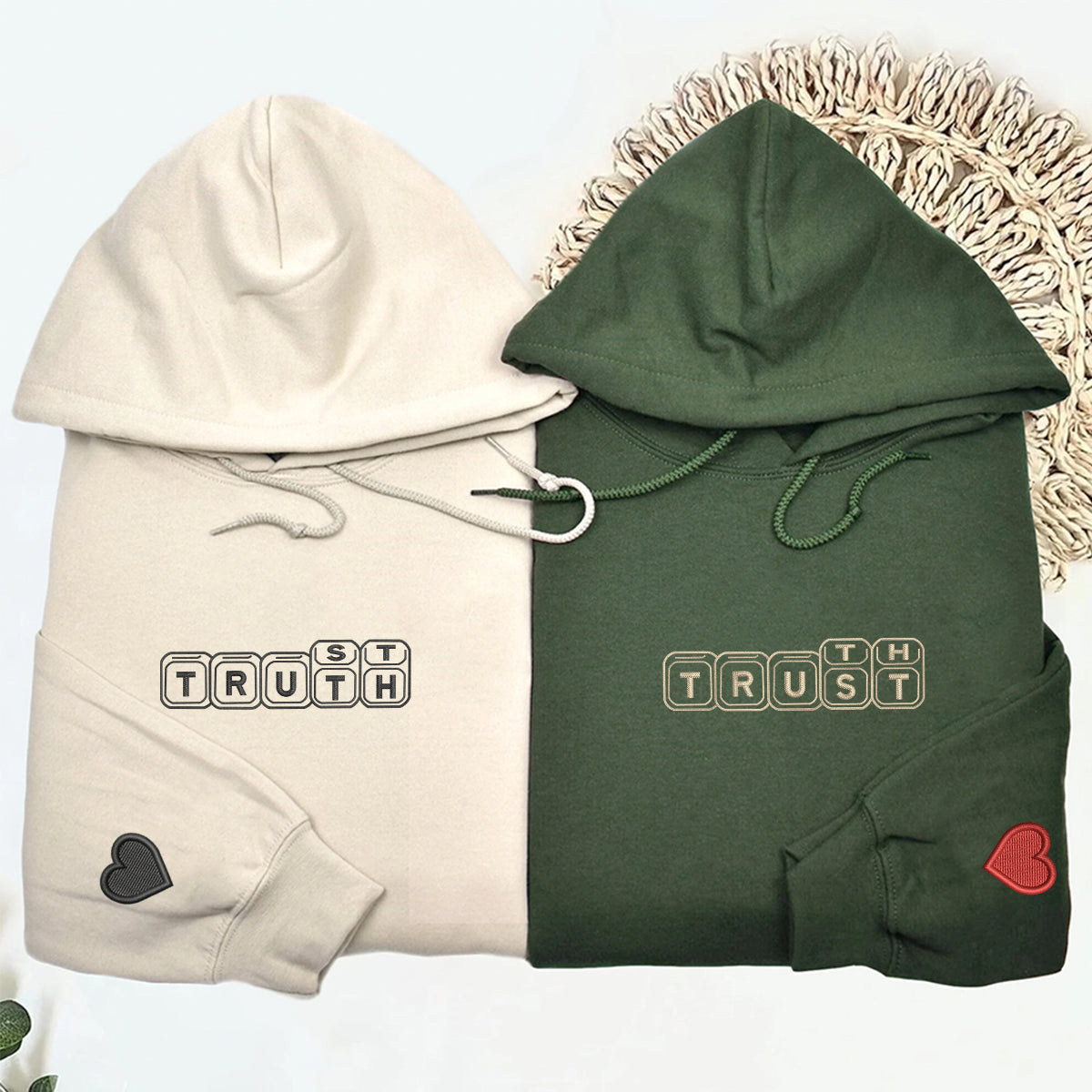 Sweats à capuche assortis brodés personnalisés « Confiance et vérité dans l'amour » pour couples
