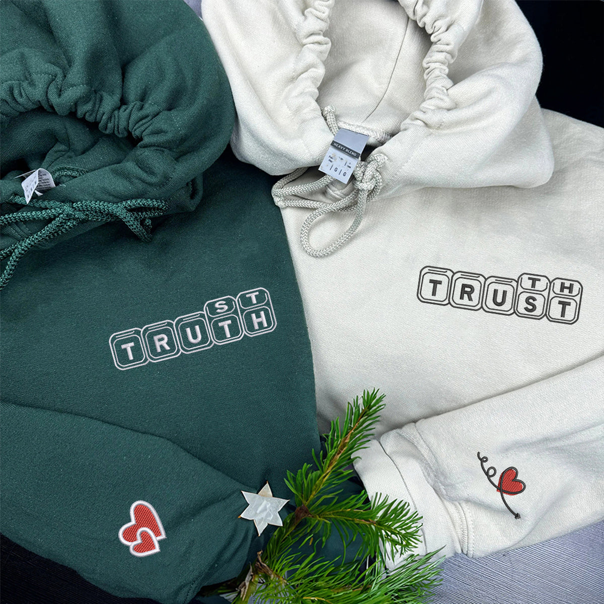 Sweats à capuche assortis brodés personnalisés « Confiance et vérité dans l'amour » pour couples