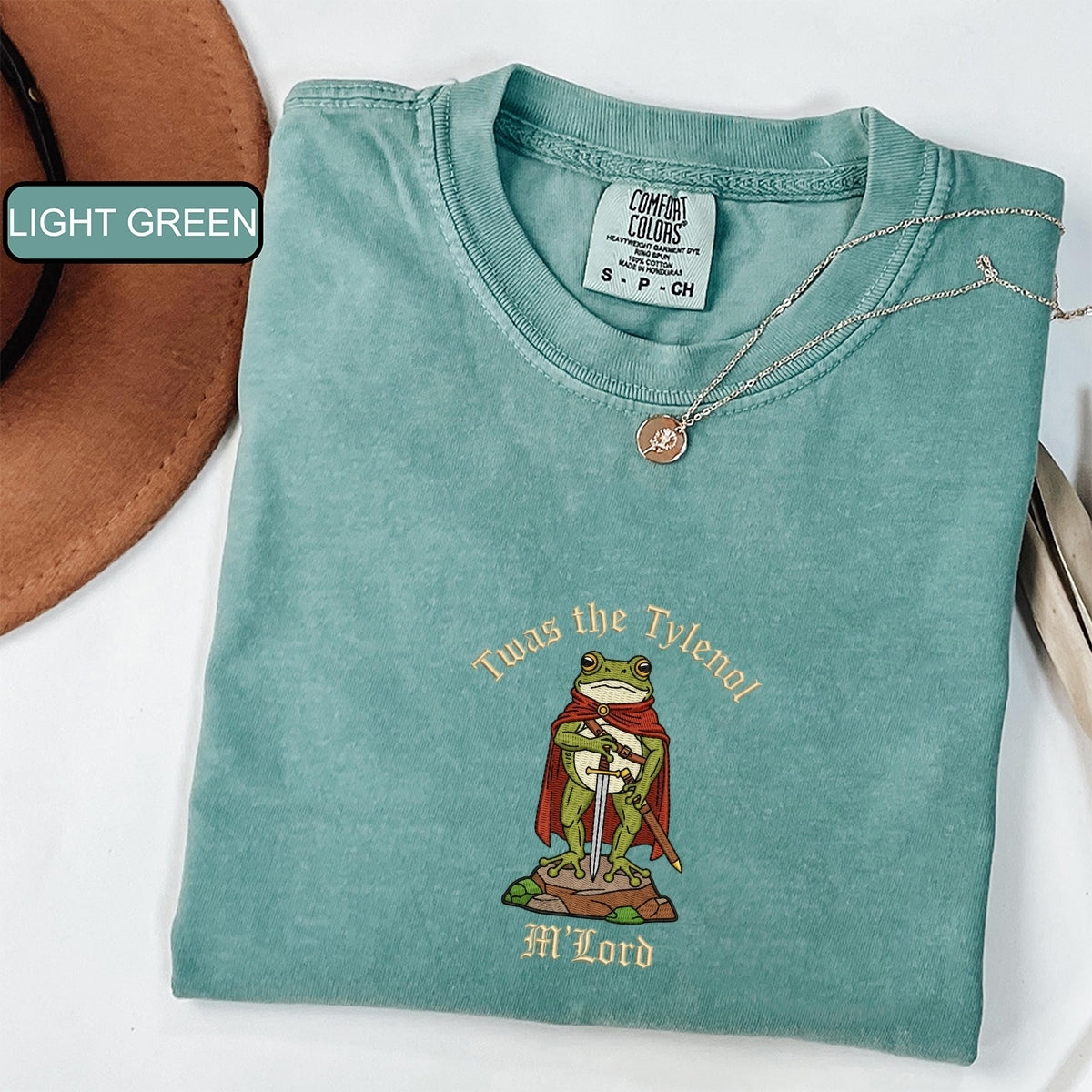 Custom Embroidered Twas the Tylenol, M’lord T-Shirt | Funny Frog Meme Tee
