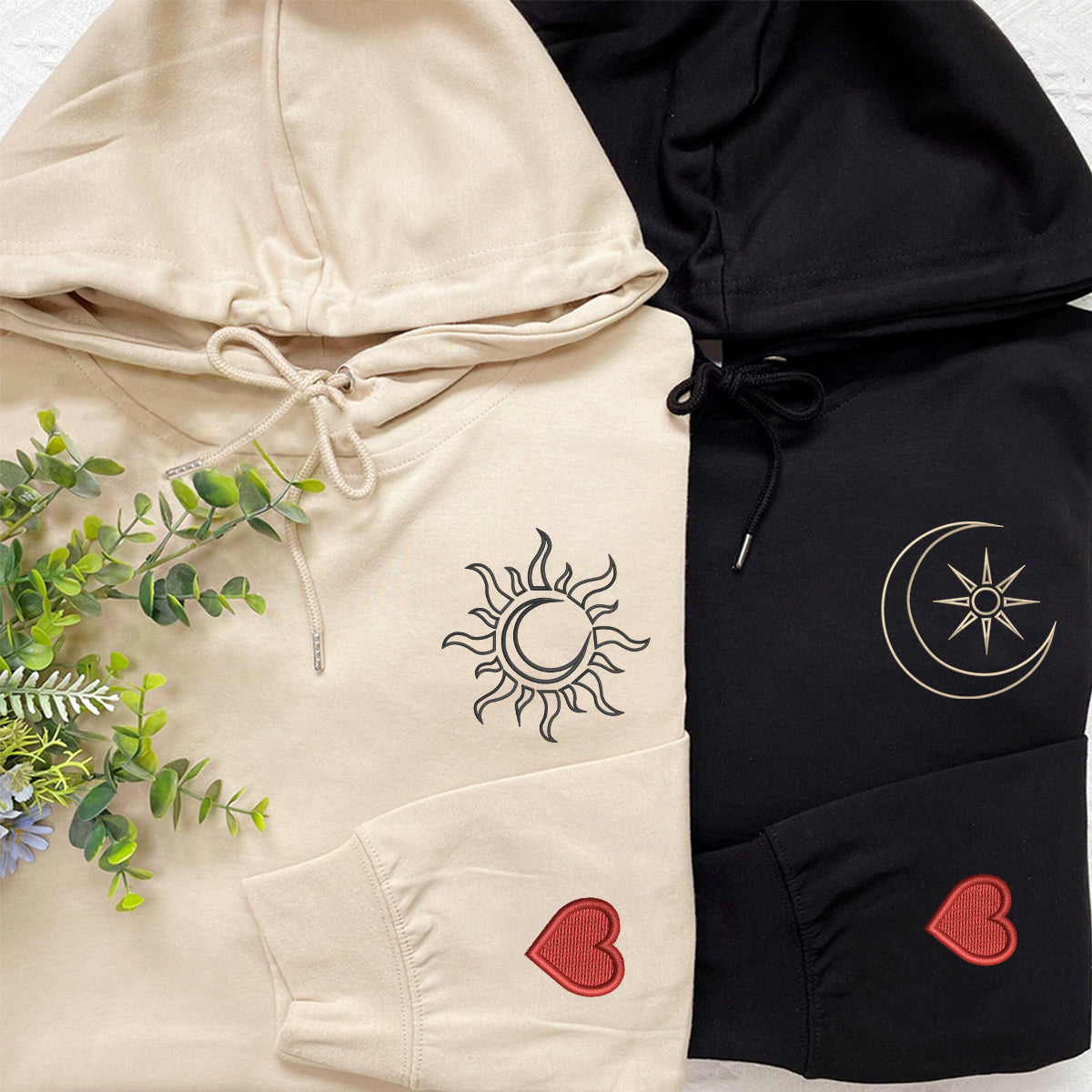 Individuell bestickte Zwei-in-Eins-Kapuzenpullover für Paare