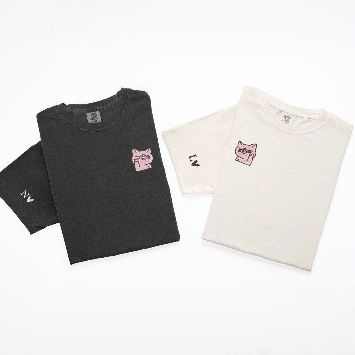 Individuell bestickte winkende Schweine passende T-Shirts für Paare