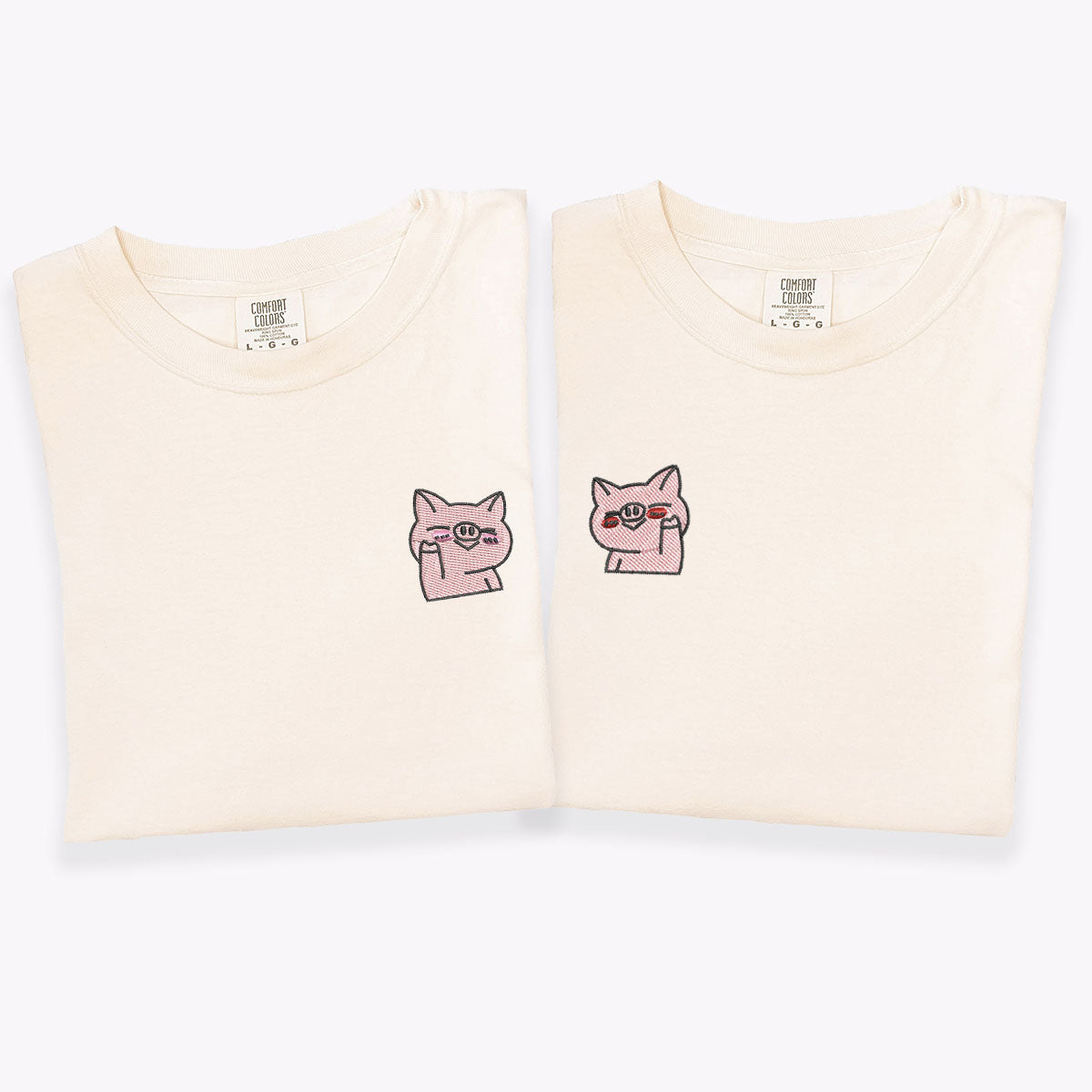 Individuell bestickte winkende Schweine passende T-Shirts für Paare
