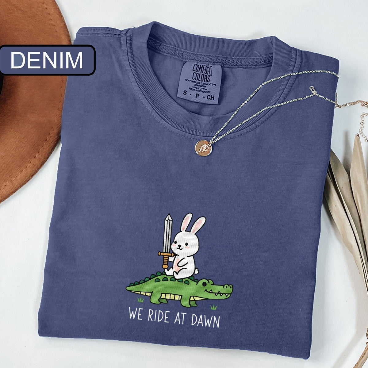 Custom Embroidered We Ride at Dawn T-Shirt | Funny Bunny &amp; Alligator Tee –  Renaissance Faire Gift
