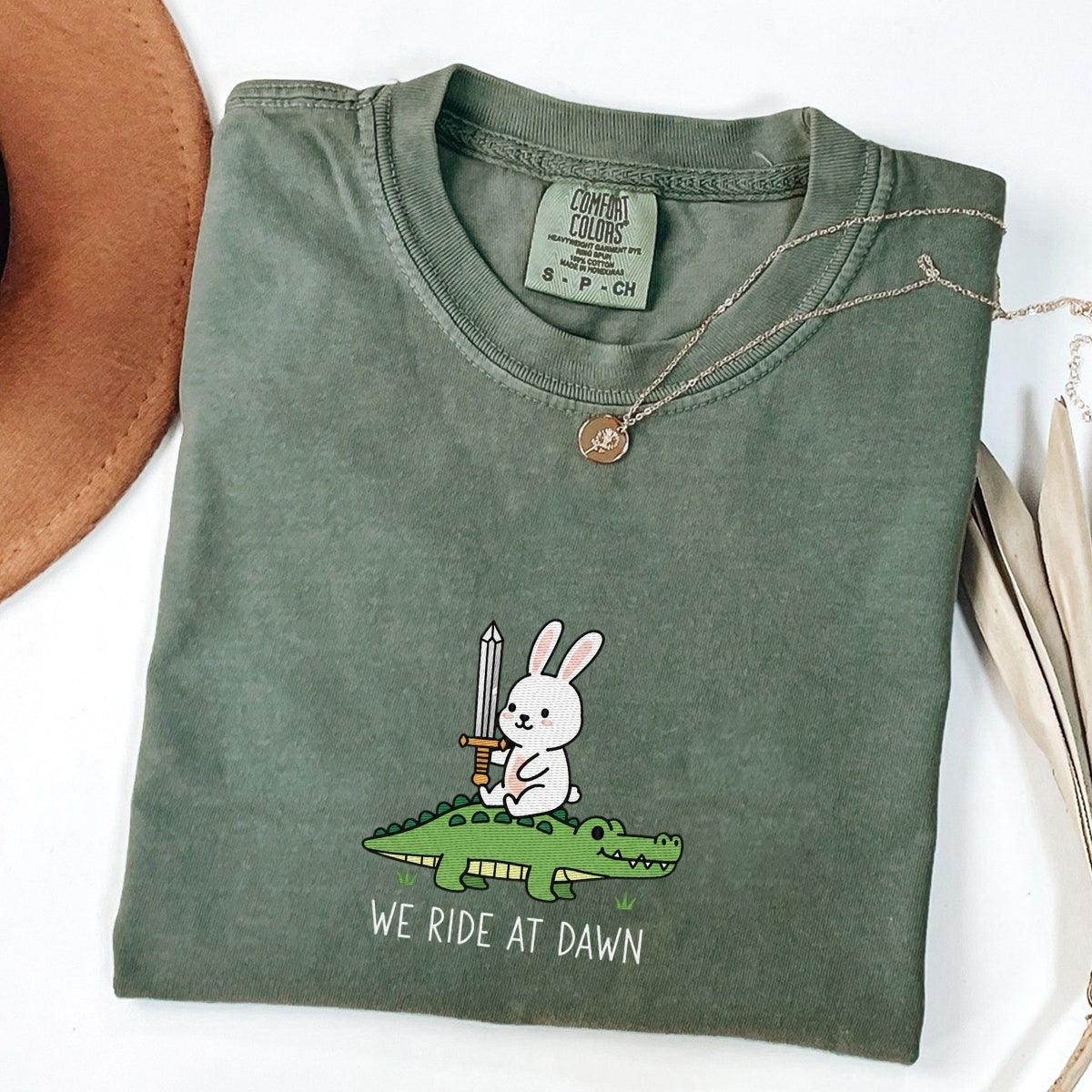 Custom Embroidered We Ride at Dawn T-Shirt | Funny Bunny & Alligator Tee –  Renaissance Faire Gift