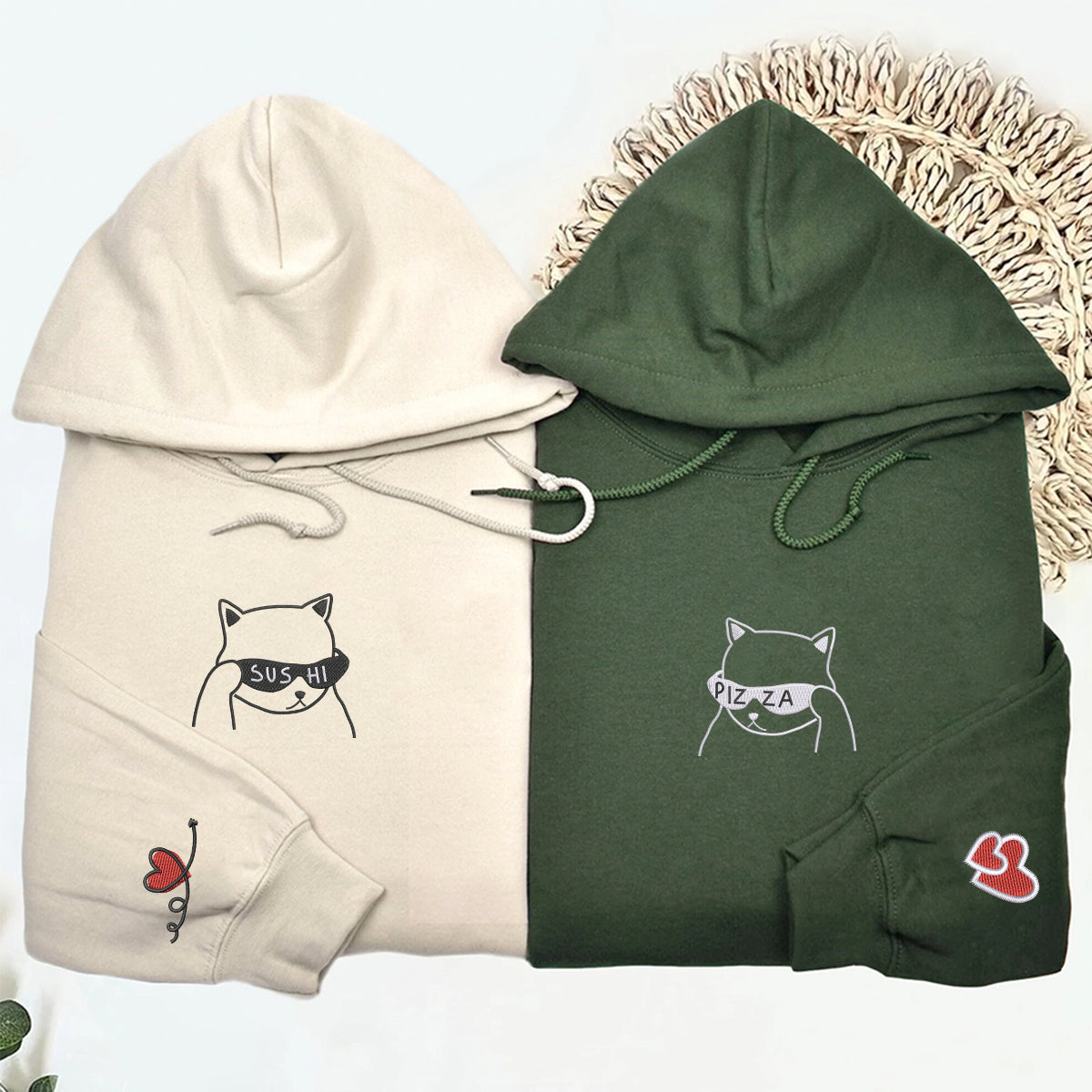 Individuell bestickte „What Are We Eating Today“-Kapuzenpullover für Paare