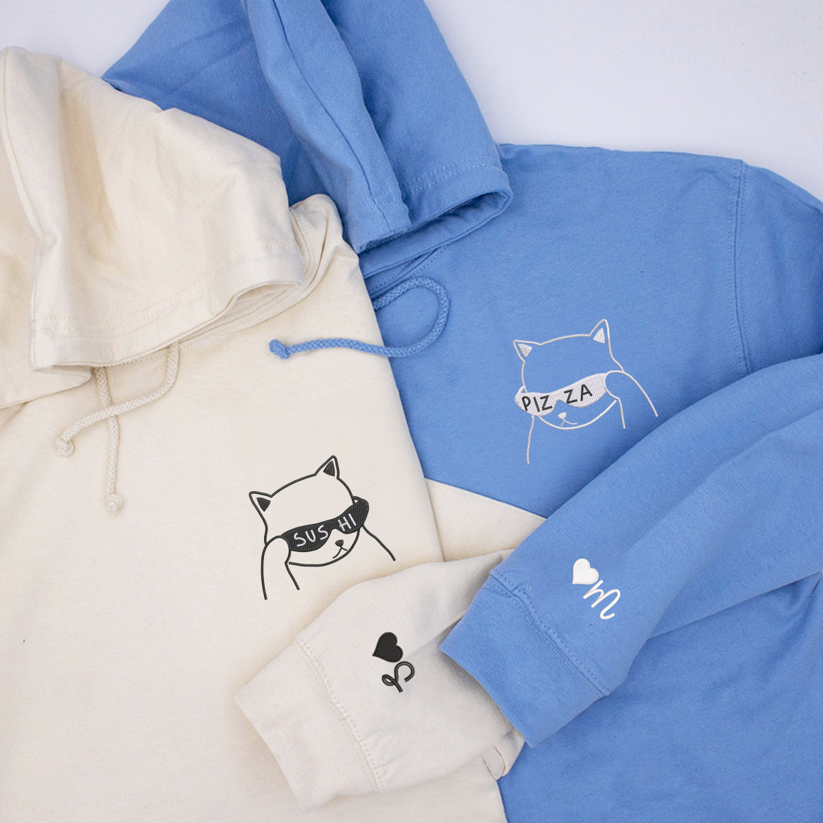 Individuell bestickte „What Are We Eating Today“-Kapuzenpullover für Paare