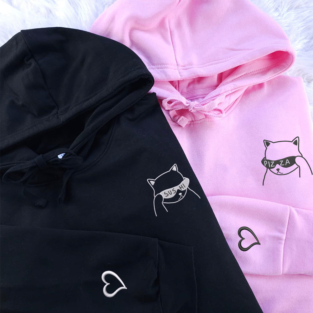 Individuell bestickte „What Are We Eating Today“-Kapuzenpullover für Paare