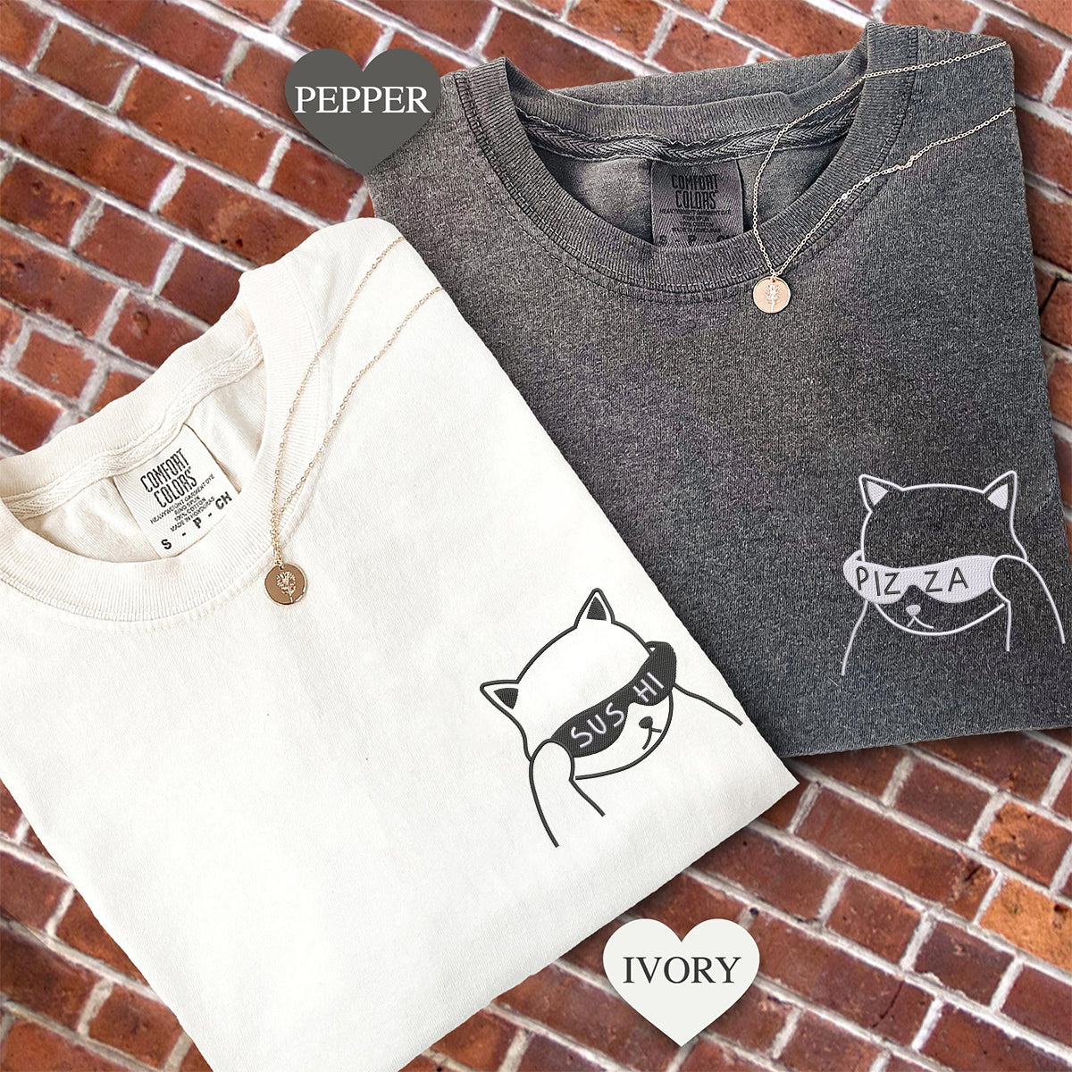 Individuell bestickte „Was essen wir heute“-T-Shirts für Paare