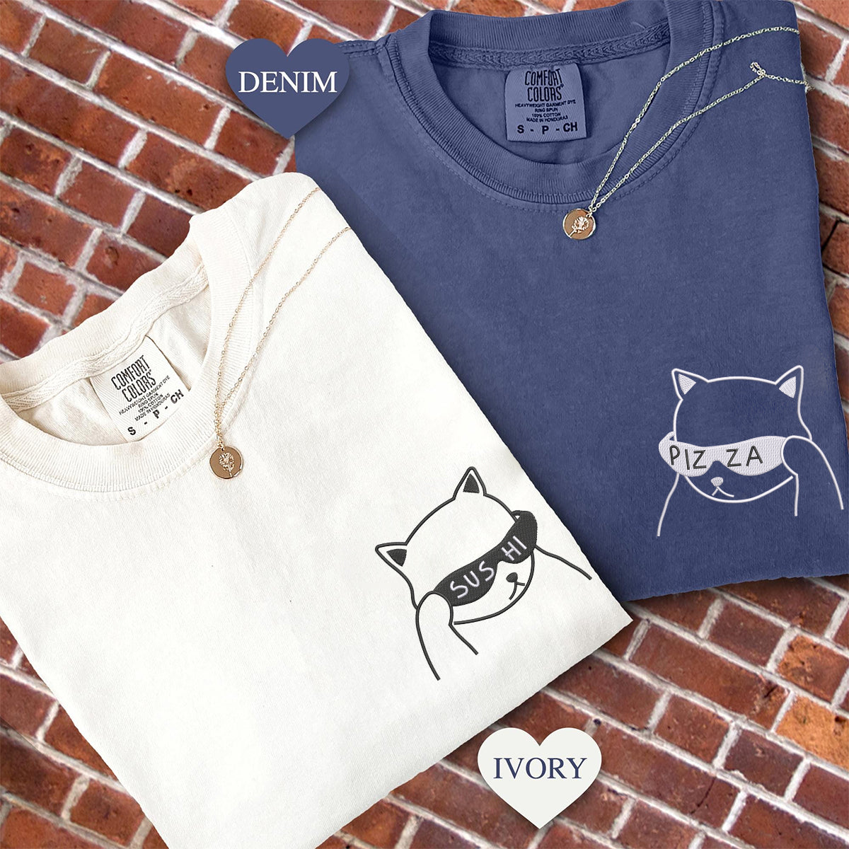 Individuell bestickte „Was essen wir heute“-T-Shirts für Paare