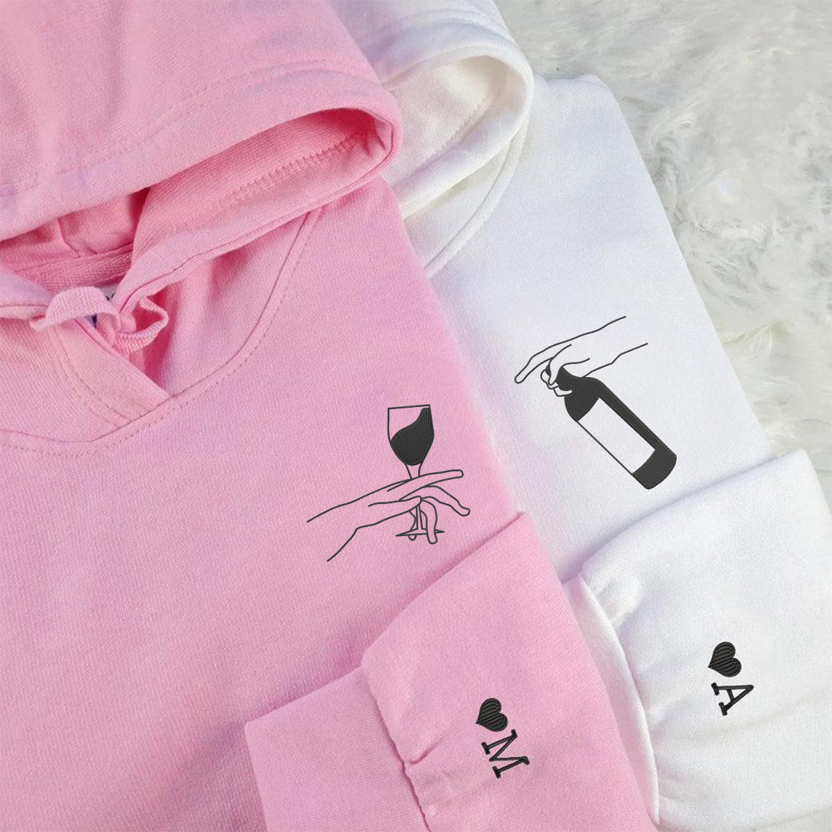 Custom Embroidered Wine Connecting People Matching Hoodies for Couples