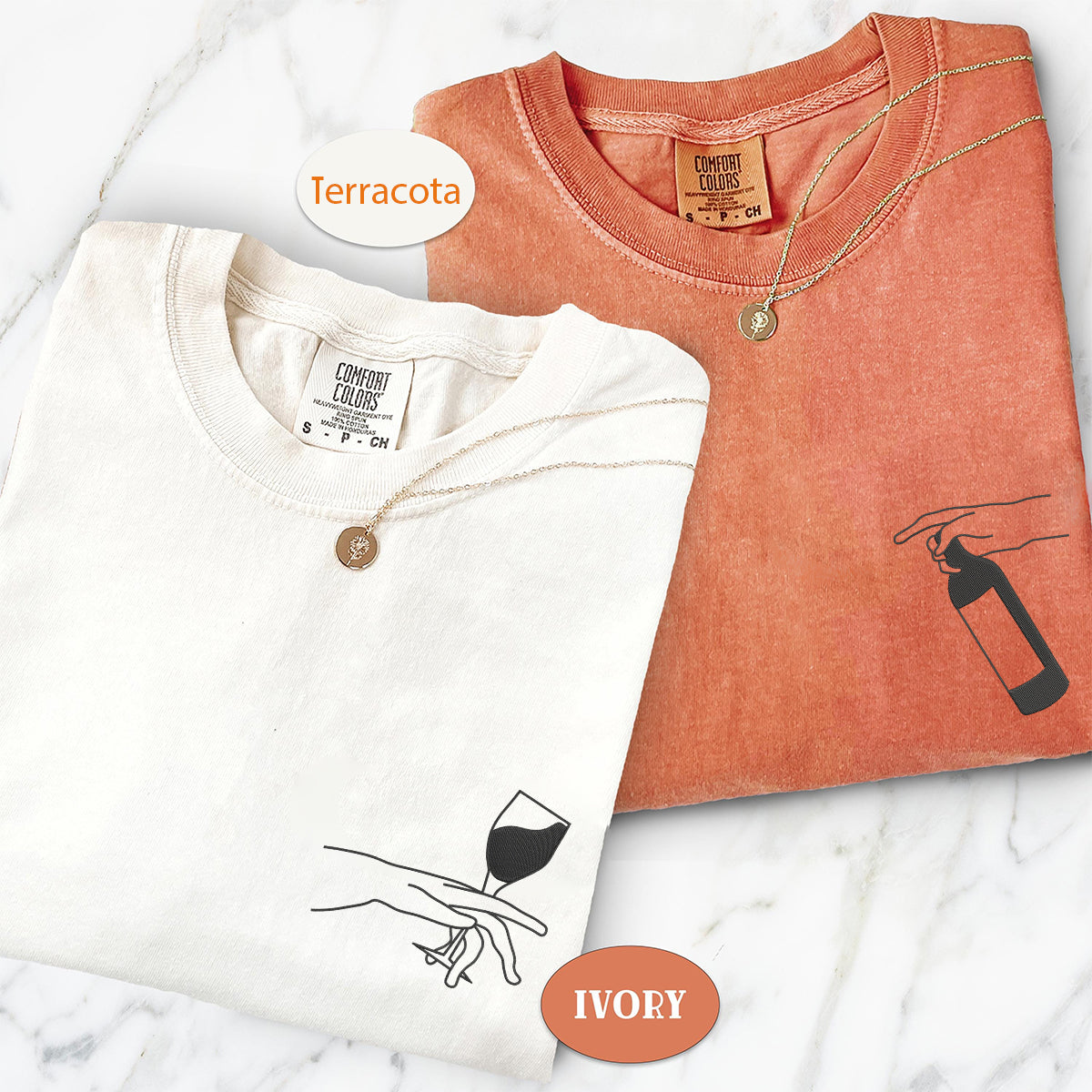 Custom Embroidered Wine Connecting People Matching T-shirts for Couples