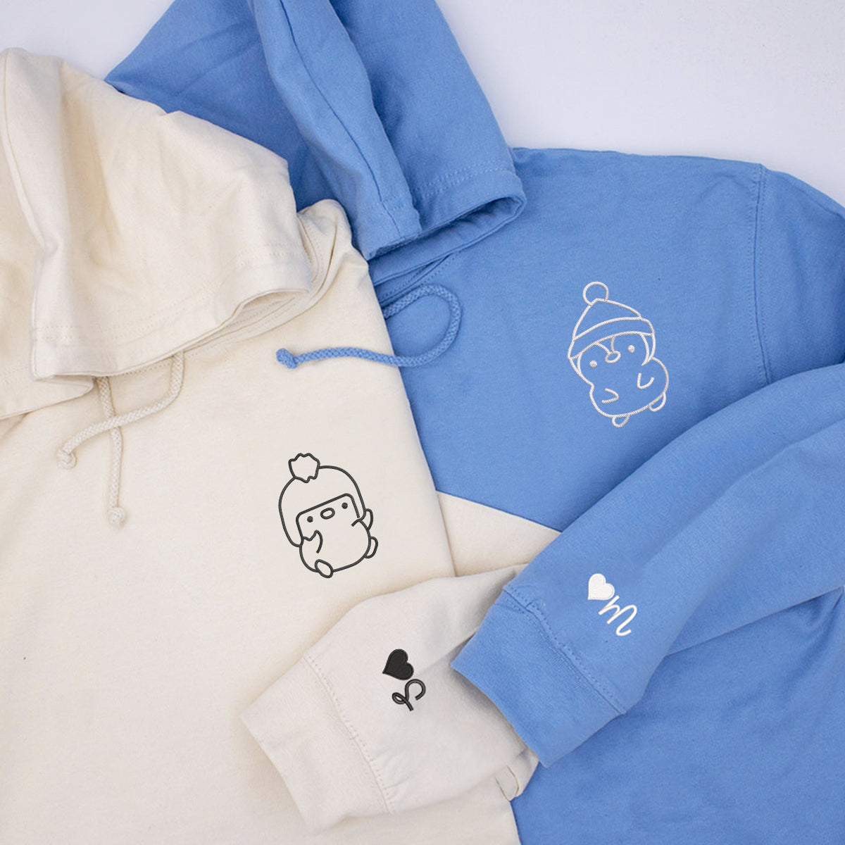 Custom Embroidered Winter Penguin Matching Hoodies for Couples