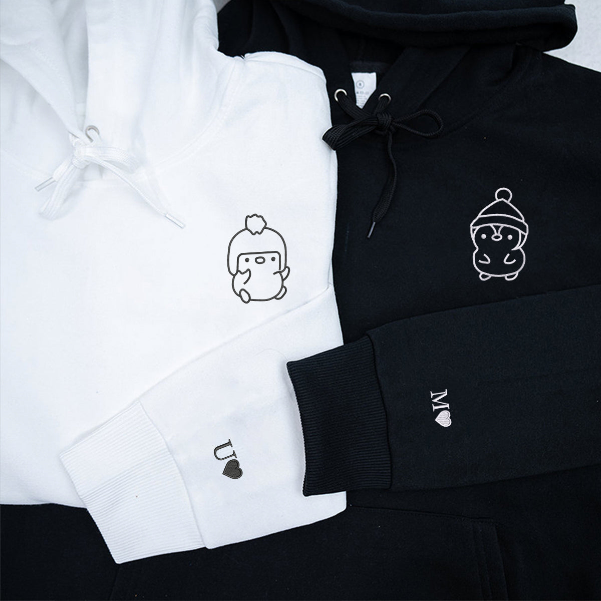 Custom Embroidered Winter Penguin Matching Hoodies for Couples