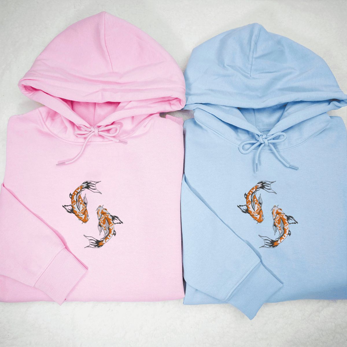 Custom Embroidered Yin & Yang Koi Fish Matching Hoodies for Couples