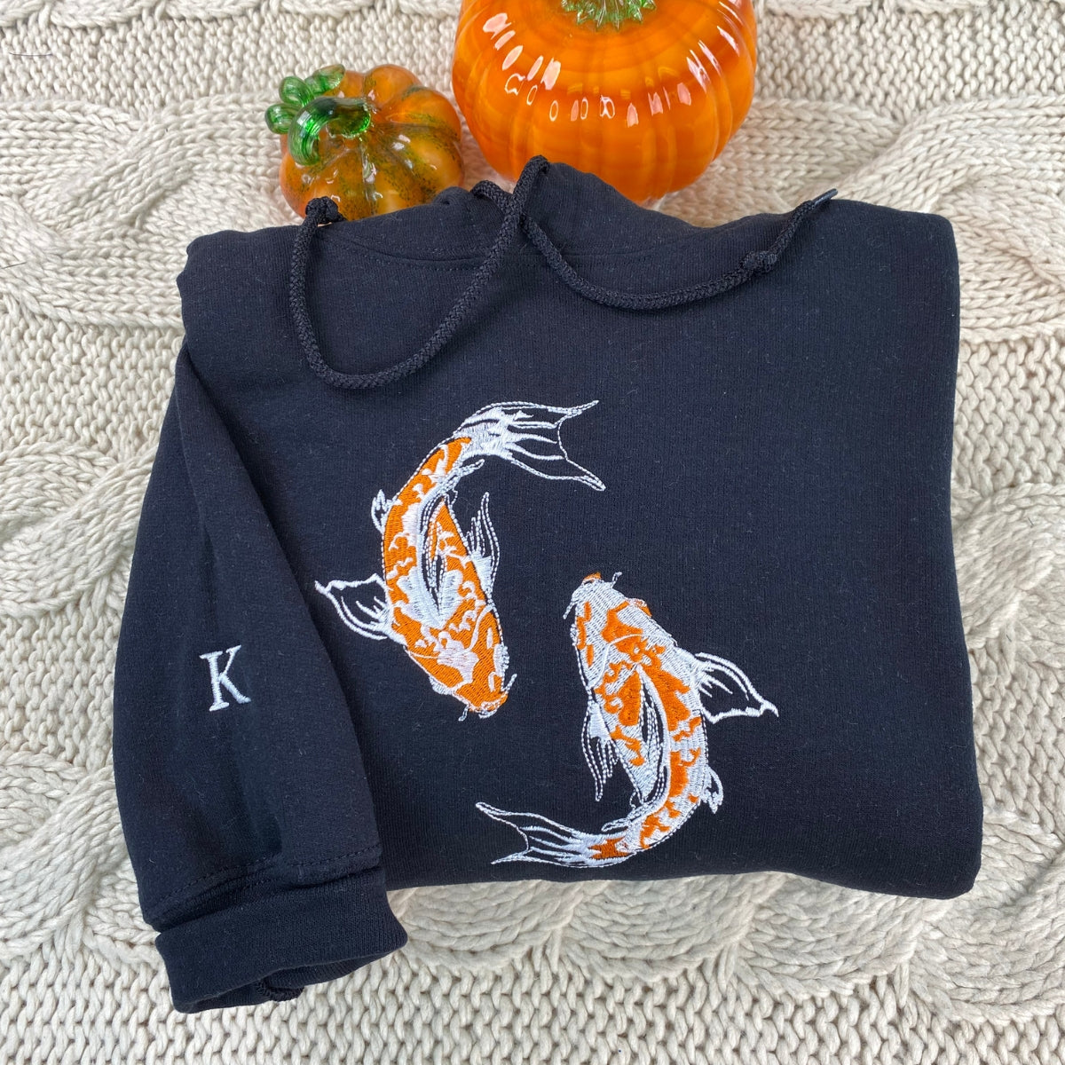 Individuell bestickte Yin &amp; Yang Koi Fisch Passende Hoodies für Paare