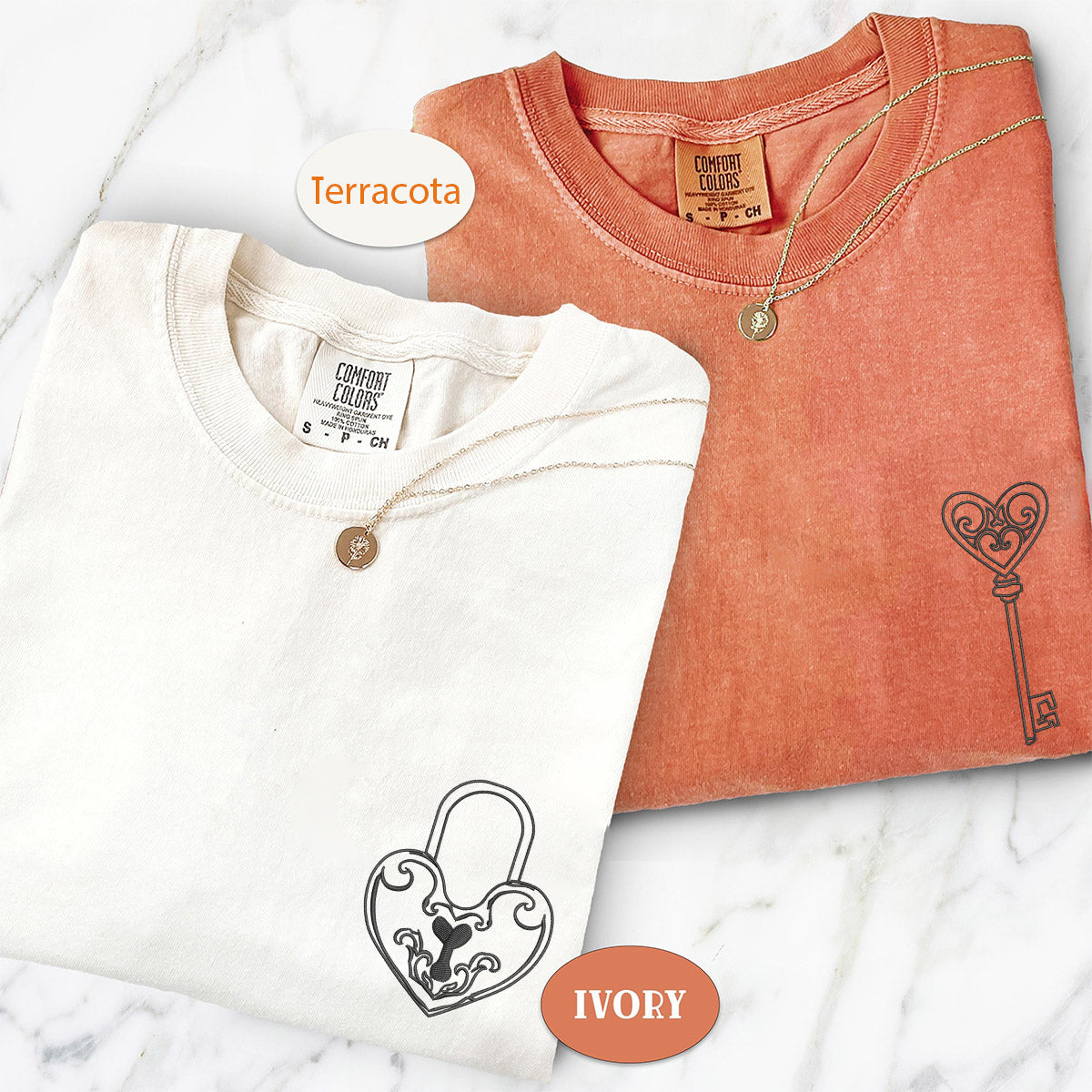 Individuell bestickte T-Shirts mit Aufschrift „You are the Key to my Heart“ für Paare