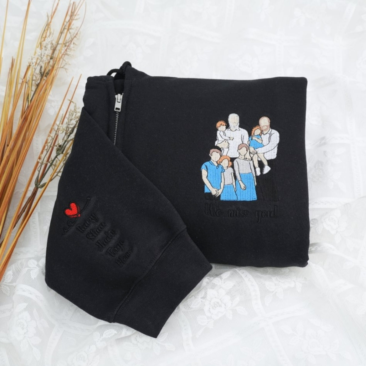Custom Family Portrait Quarter-Zip - Full-Color Embroidered Family Sweatshirts - Perfect Family Gift