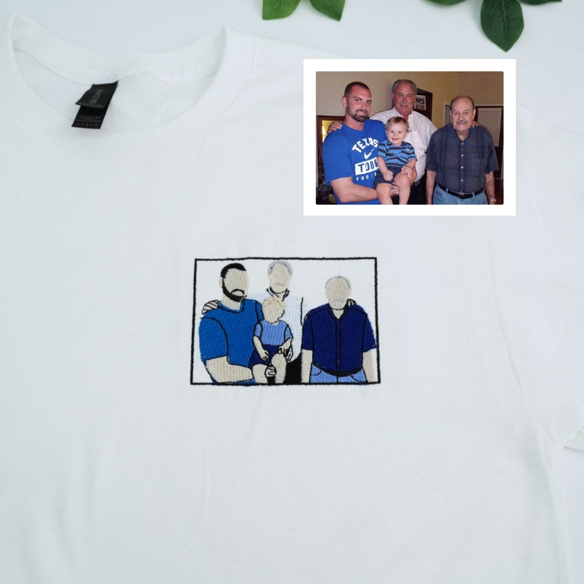 Custom Family Portrait T-Shirt - Embroidered Family Photo Shirt - Perfect Father&#39;s Day Gift