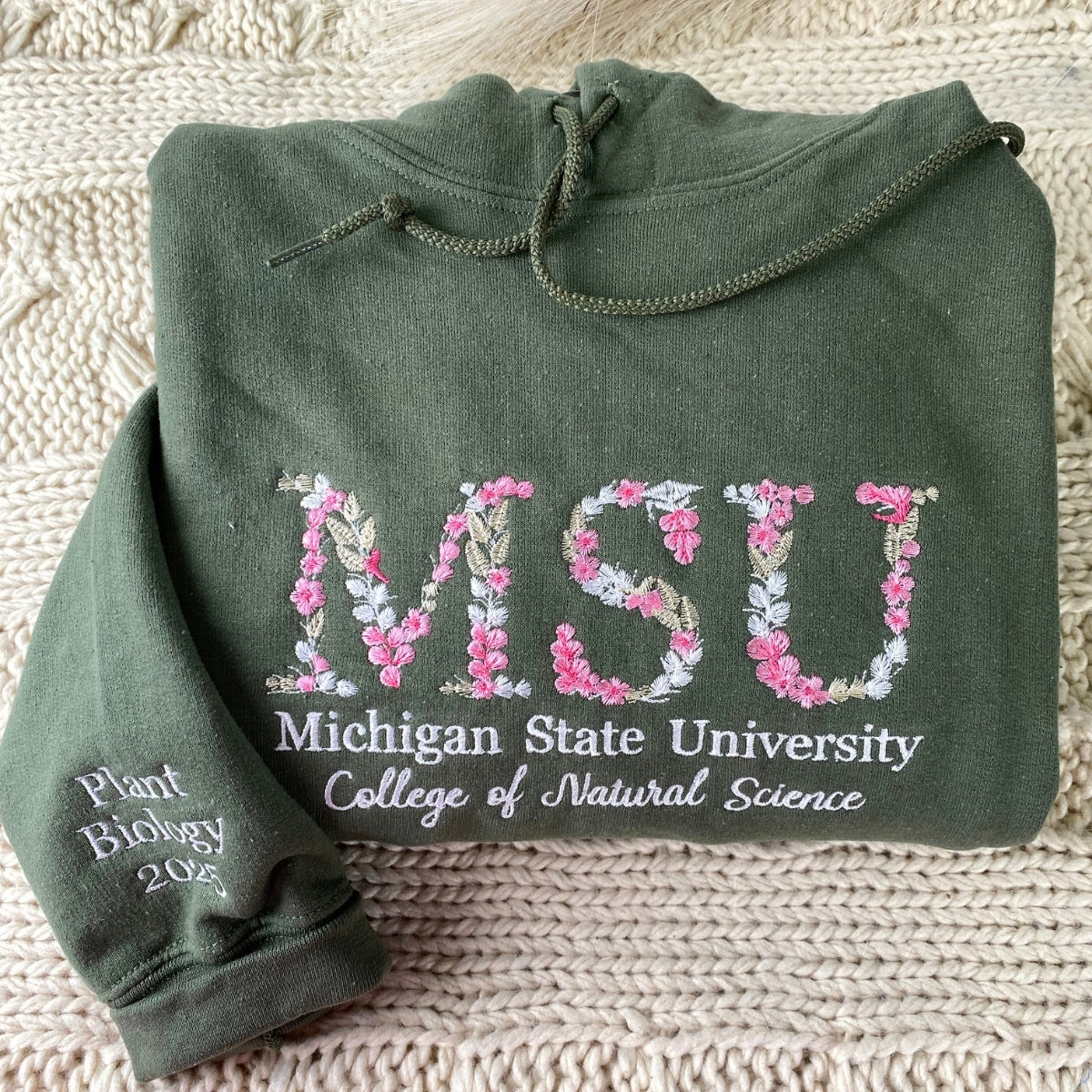 Custom Floral University Hoodies - College Embroidered Sweatshirts - Personalized Student Gift