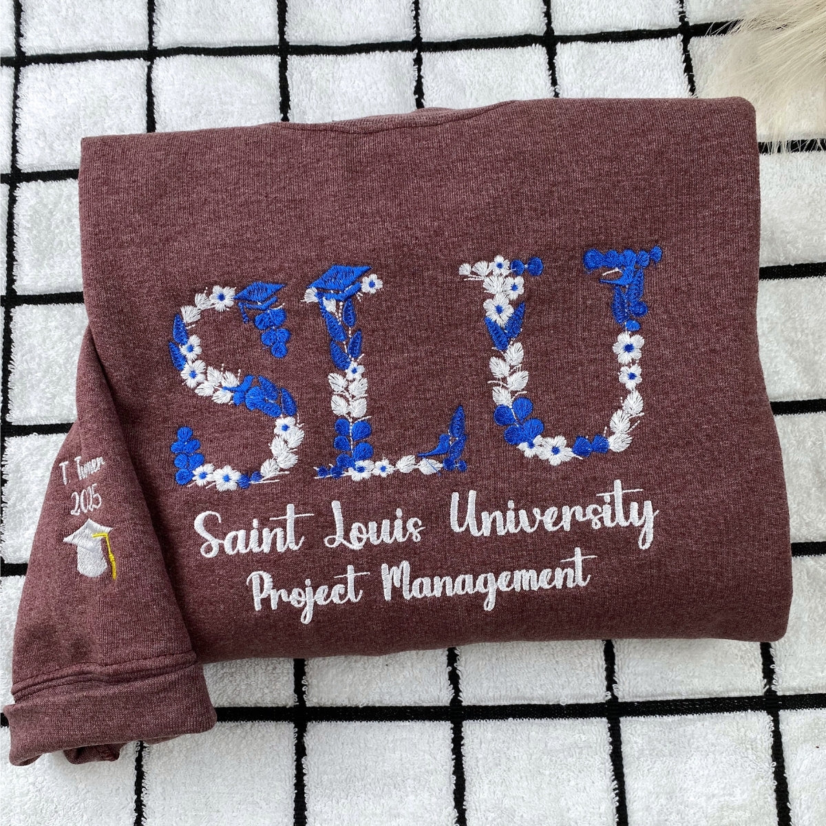 Custom Floral University Hoodies - Personalized Botanical College Embroidered Sweatshirts - Your Design