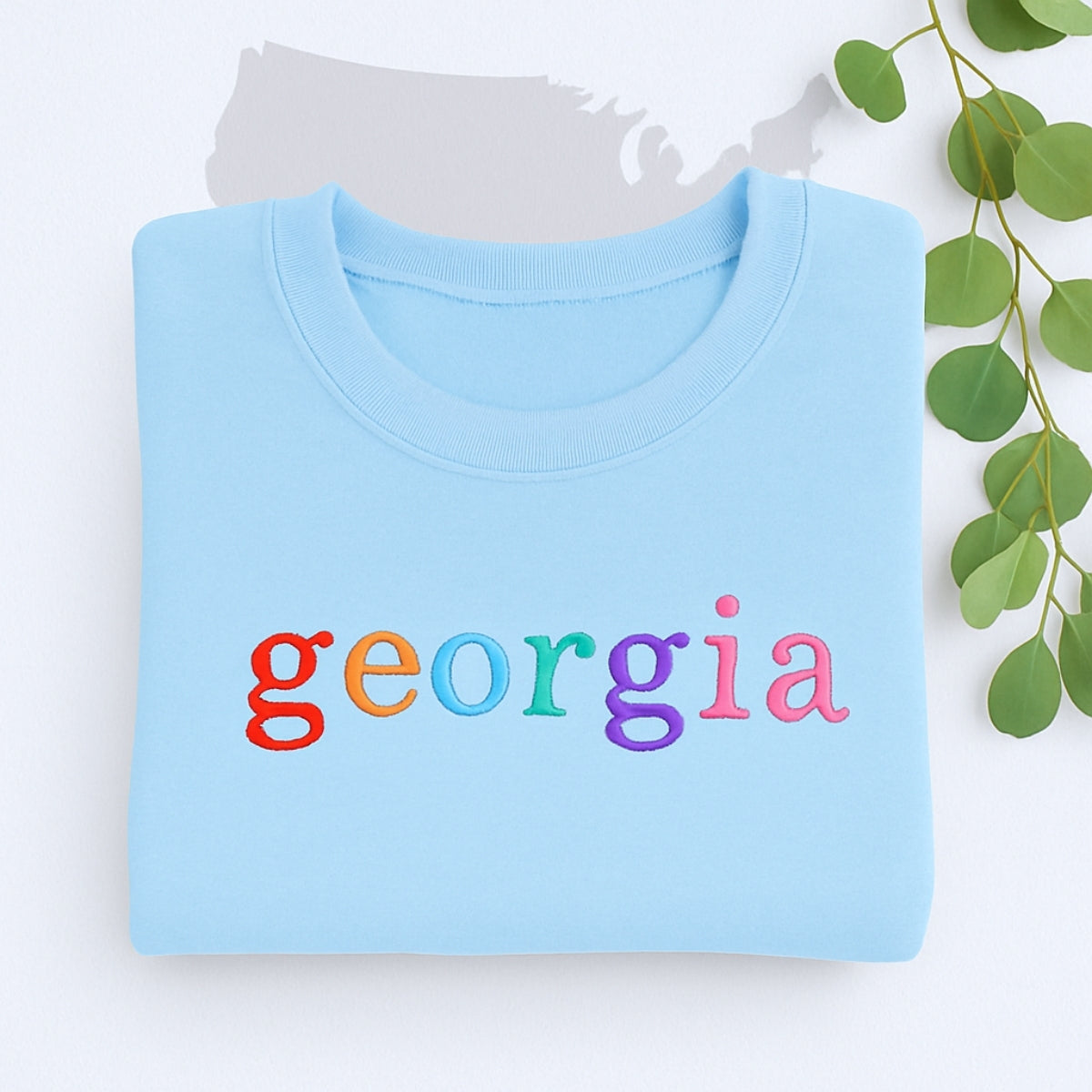 Custom Georgia State Sweatshirt - Rainbow Embroidered Letters - Peach State Pride Gift
