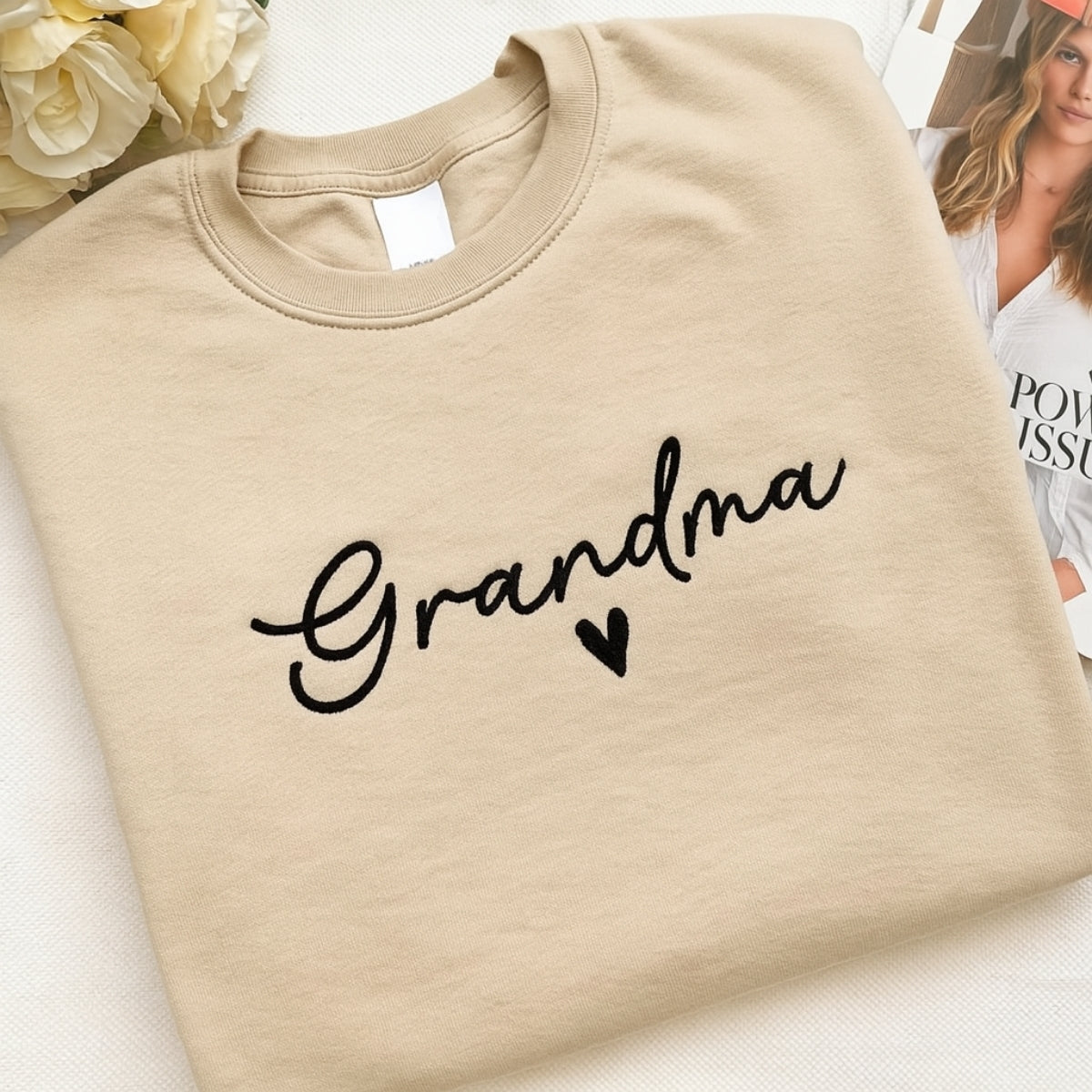 Custom Grandma Sweatshirt - Personalized EST Embroidered - Grandchildren Names Gift