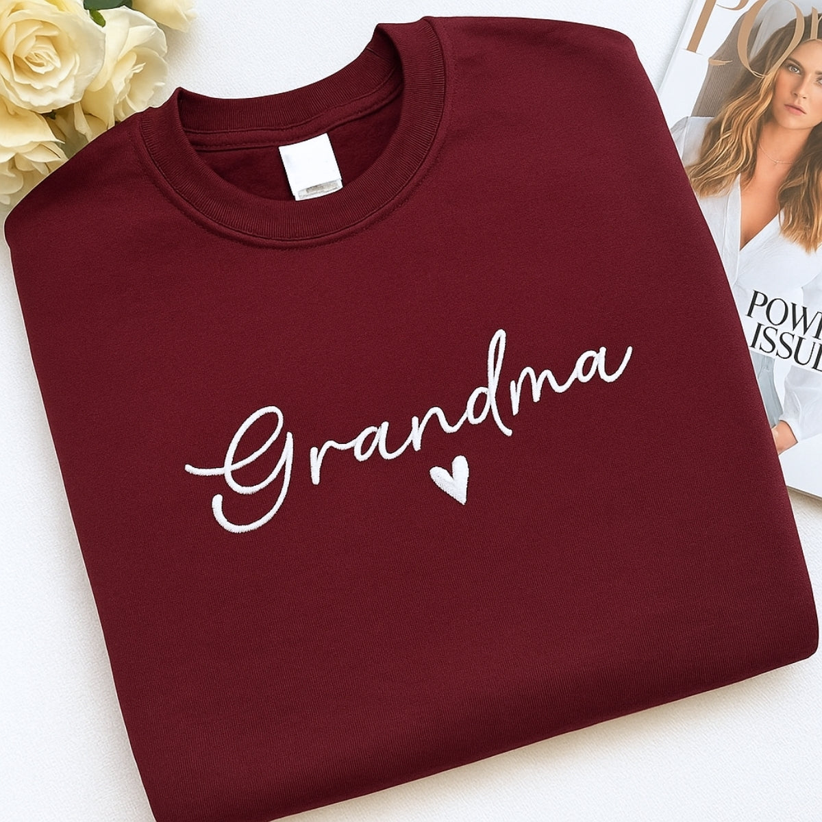 Custom Grandma Sweatshirt - Personalized EST Embroidered - Grandchildren Names Gift