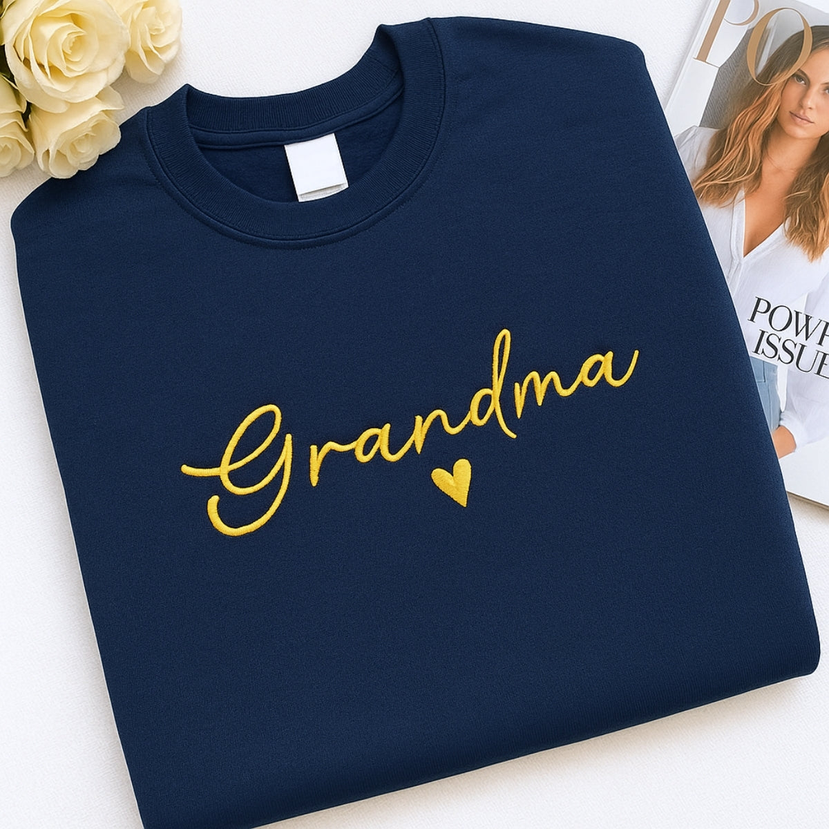 Custom Grandma Sweatshirt - Personalized EST Embroidered - Grandchildren Names Gift