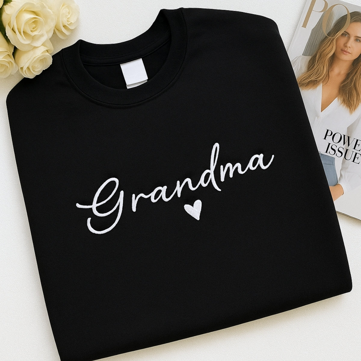 Custom Grandma Sweatshirt - Personalized EST Embroidered - Grandchildren Names Gift