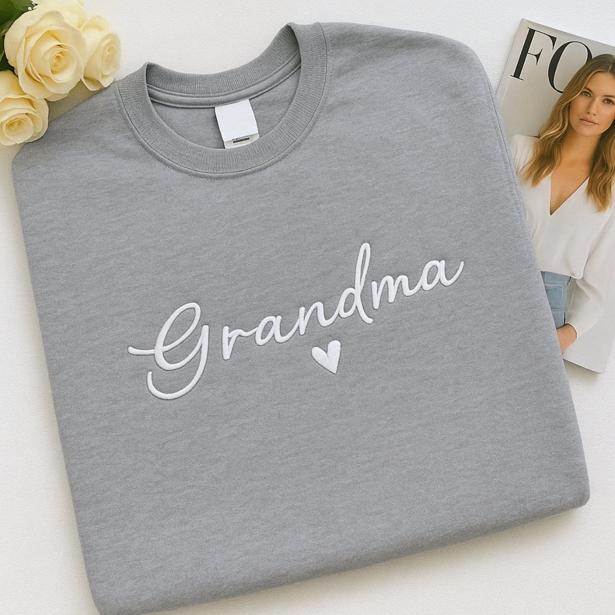 Custom Grandma Sweatshirt - Personalized EST Embroidered - Grandchildren Names Gift