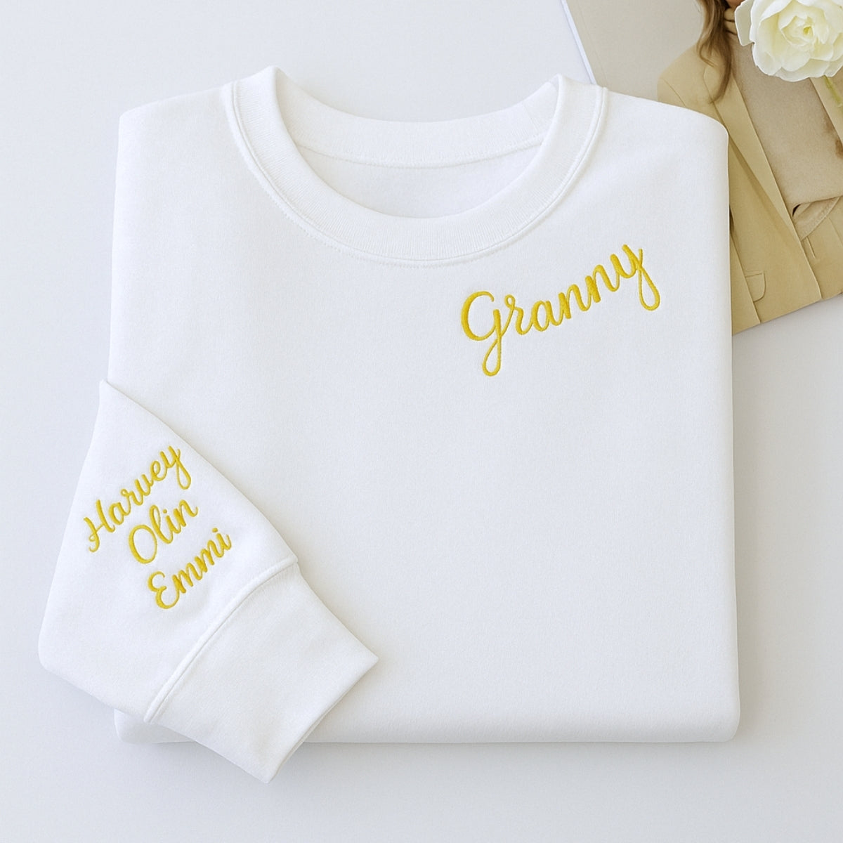 Custom Granny Hoodies - Personalized Grandchildren Names Embroidered Sweatshirts - Grandma Gift